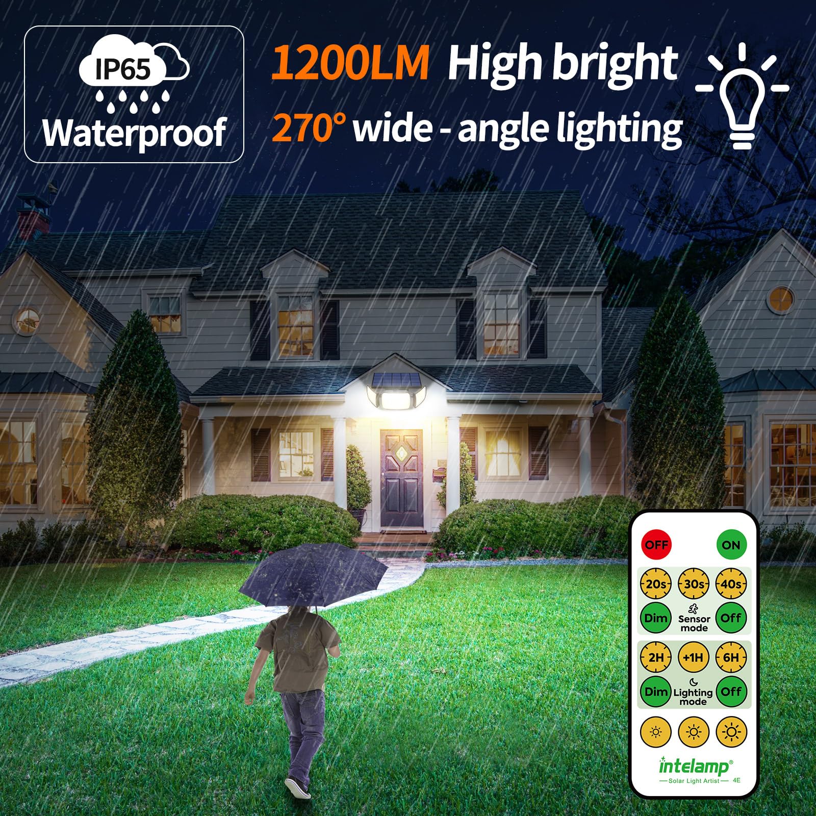 Intelamp Solar Flood Lights Outdoor Waterproof, 6000Mah 1200Lm Solar Powered 2 Motion Sensor Led Lighting Dusk To Dawn Security
