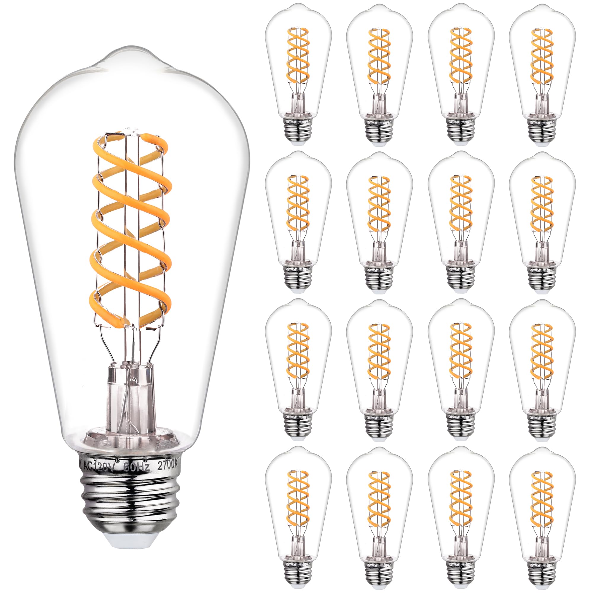 Austin Coast 16 Pcs Dimmable Vintage Led Edison Bulbs, 6W Equivalent 60 Watt, Warm White 2700K, Antique Flexible Spiral Led Fila