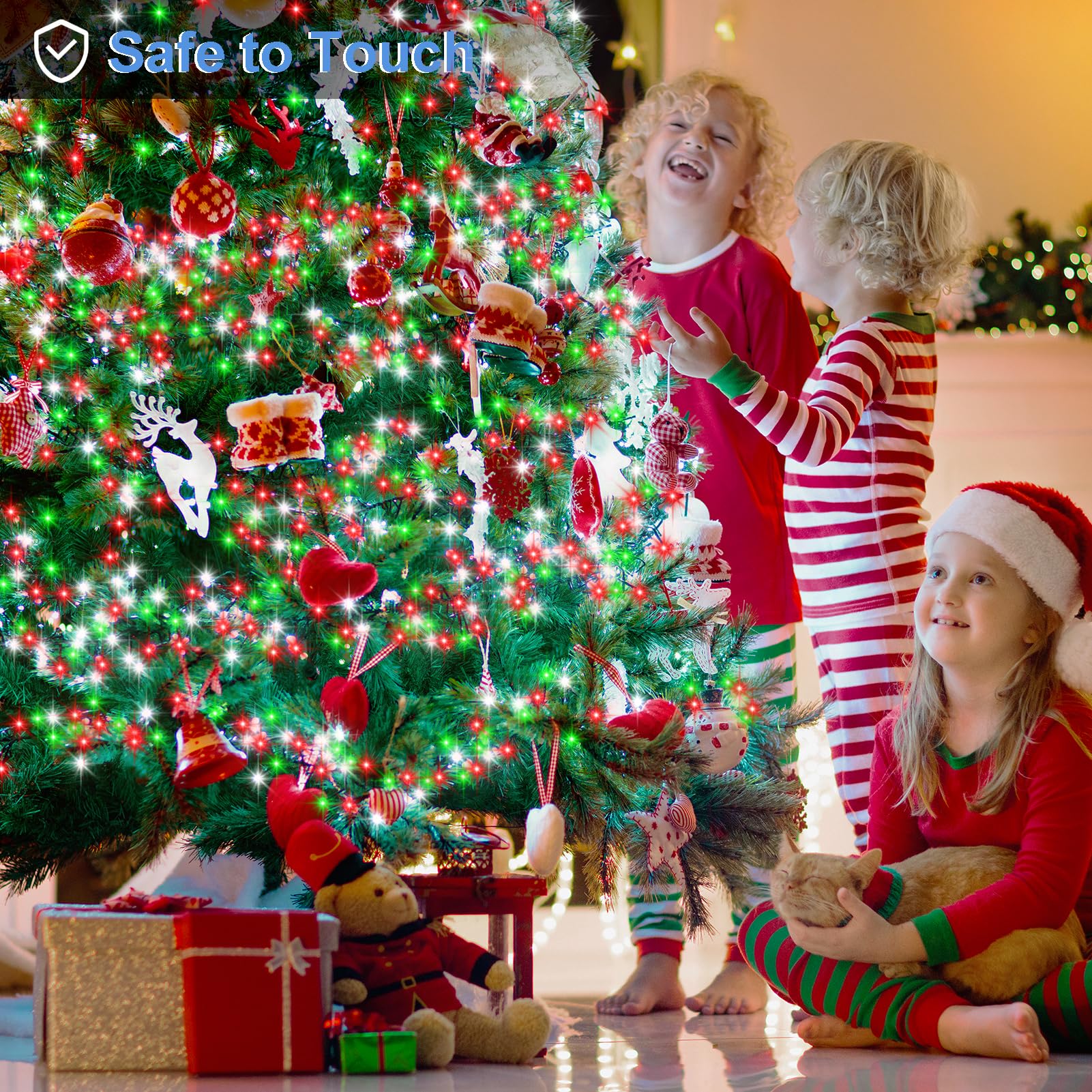 Bsglobal 2 Pack Christmas Lights Red White Green, Total 20Ft 400 Led String Cluster Lights With Timer 8 Modes Christmas Firecrac