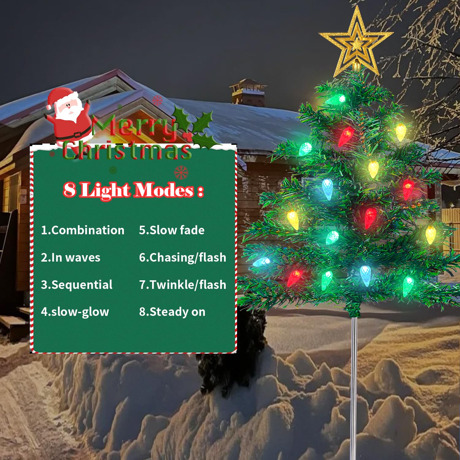 Christmas Decorations Outdoor 4 Sets Solar Christmas Tree With 80Pcs Multi-Color Led Lights And Star Topper 8 Lighting Modes Wat