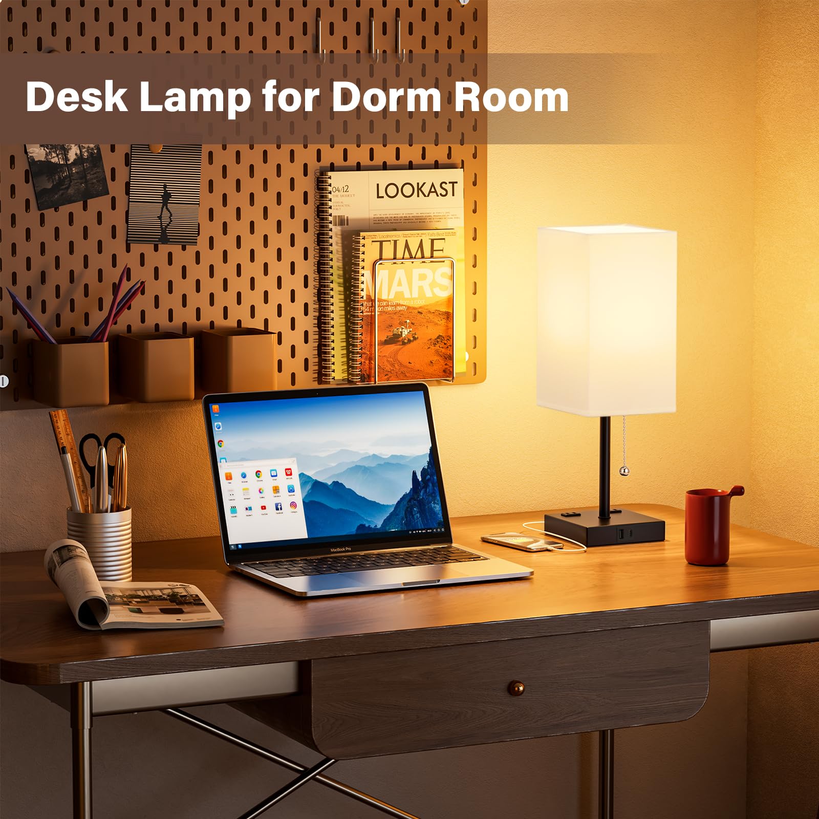 17.4In Tall Table Lamps For Bedroom Set Of 2 - 3 Color Bedside Lamps With Ac Outlets And Usb Ports For Charging, White And Black