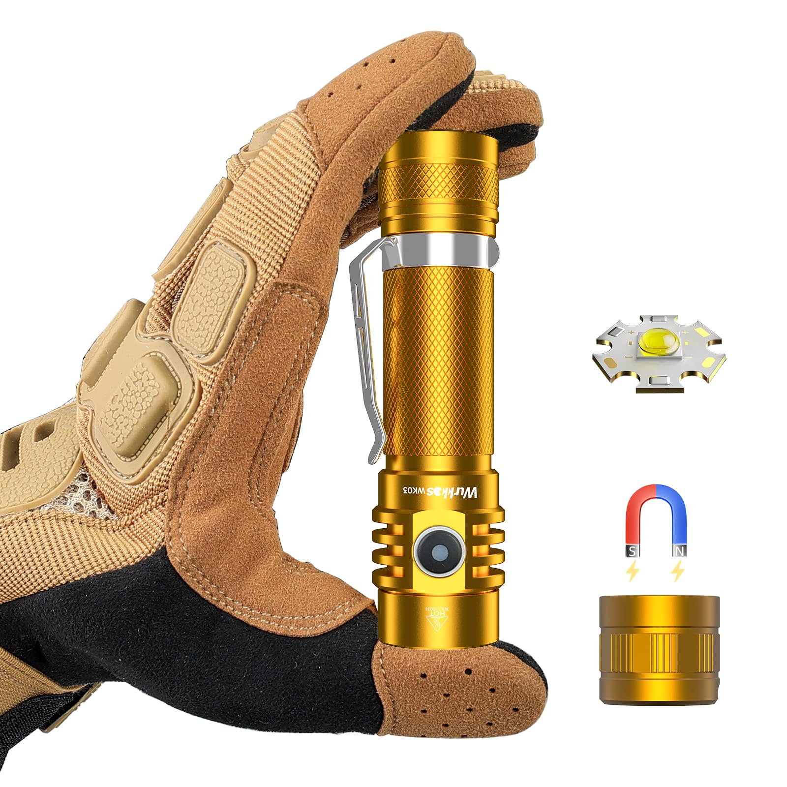 Wurkkos WK03 Pocket Flashlight Rechargeable, 1200 High Lumens Super Bright LED Flashlight with 6 Modes, High CRI 519A LED, IP68 