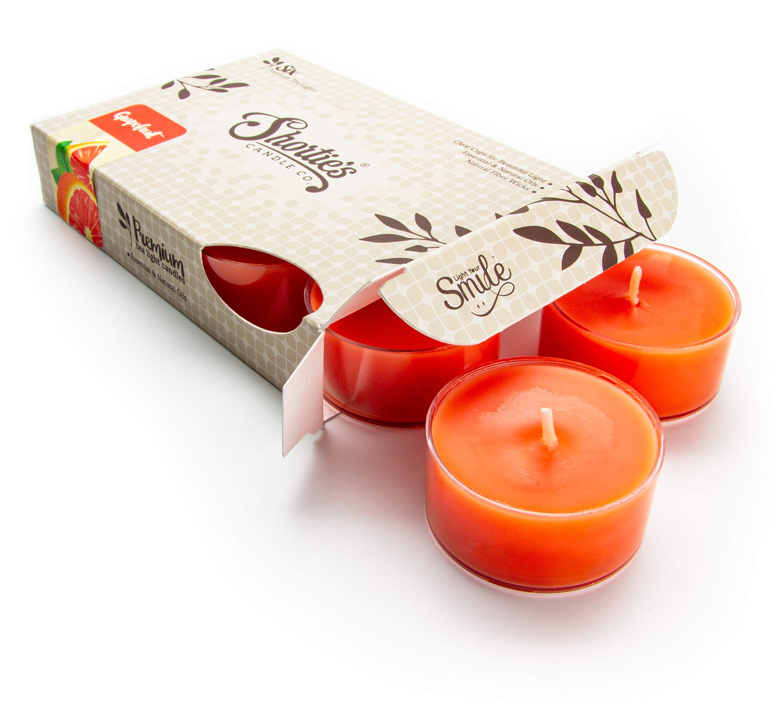 Grapefruit Premium Tealight Candles - Highly Scented With Essential Oils - 6 Pink Tea Lights - Beautiful Candlelight - Made In T