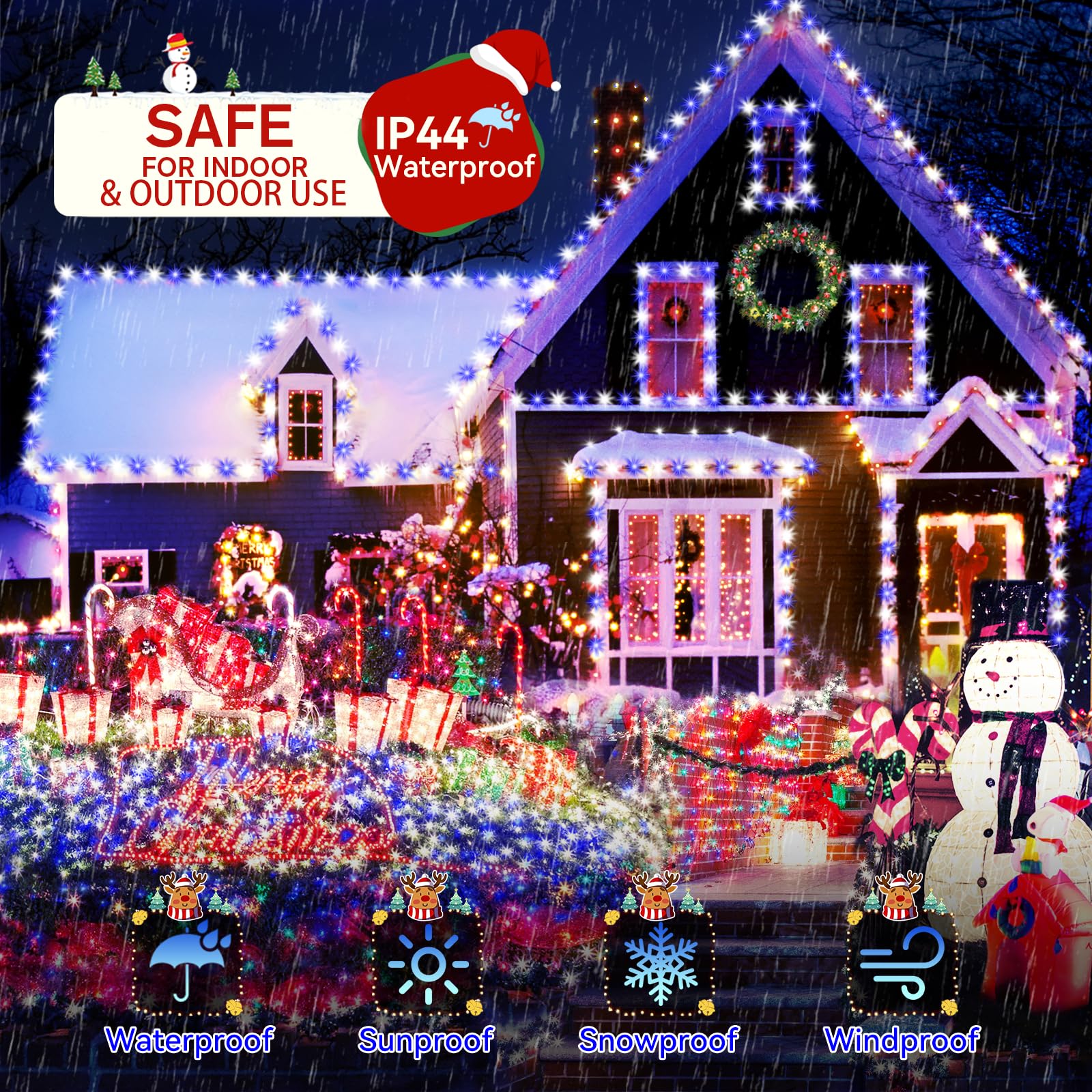 Heceltt LED String Lights, 125FT 350 Lights, 8 Modes, Waterproof, Blue and Cold White, Model BG-CL3M3-306L01