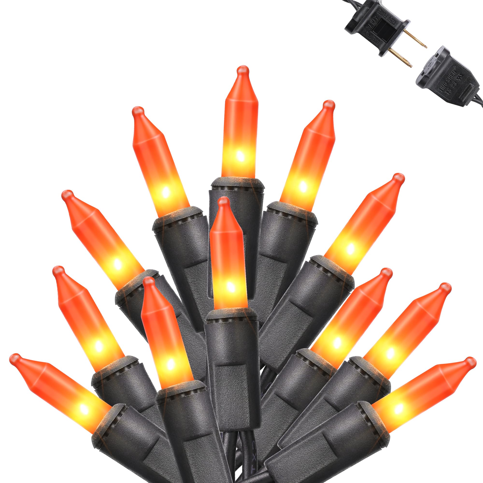 Toodour Orange Halloween Lights, 12.5ft 50 Count Incandescent Halloween String Lights, UL Certified Connectable Mini Bulbs Orang