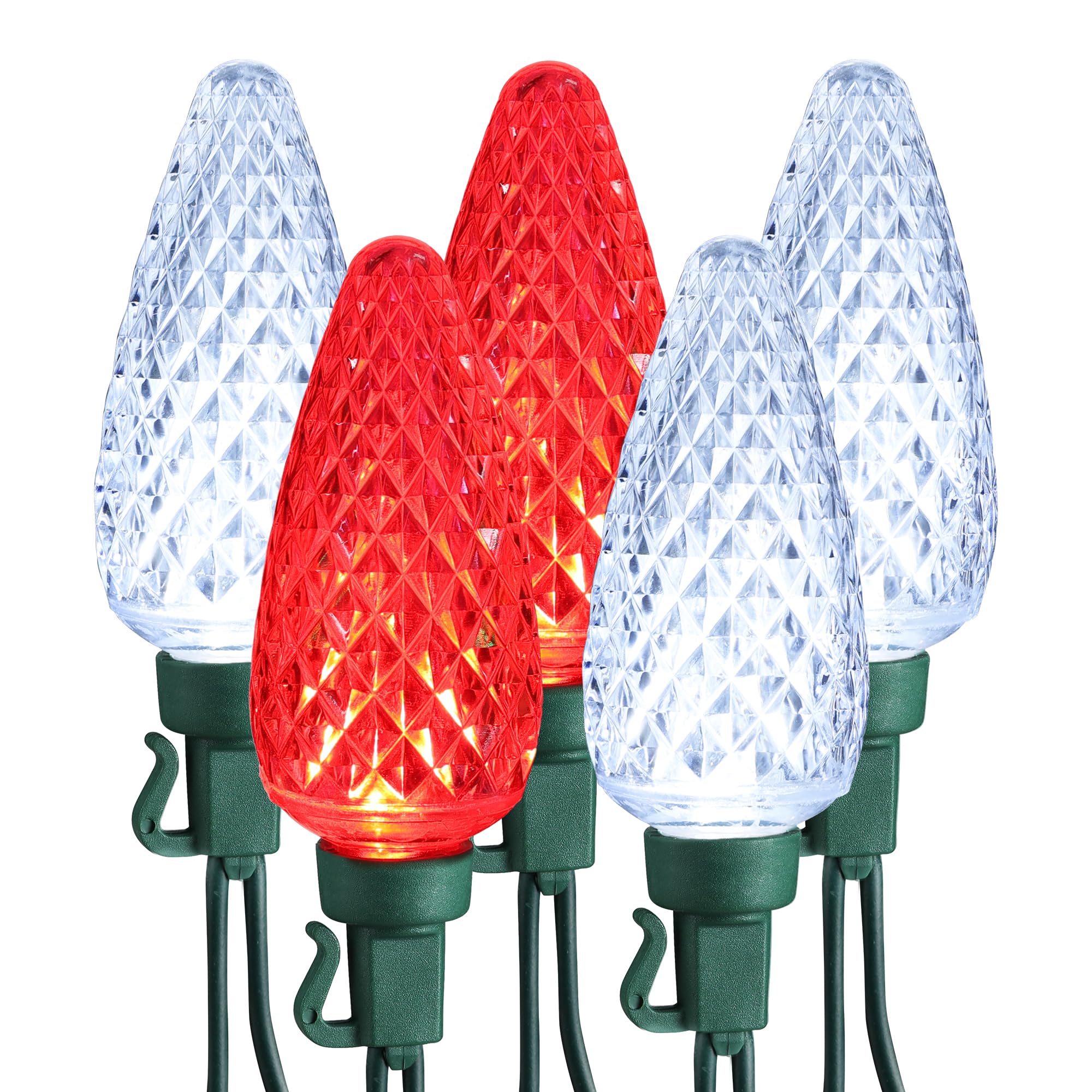 Odeetronic C9 Christmas Lights - 33Ft 50 Led Red & White Christmas Tree Lights Connectable, 120V Ul Certified Plugin Indoor C9 String Lights, Valentines Day String Lights For Xmas Wedding Party Decor