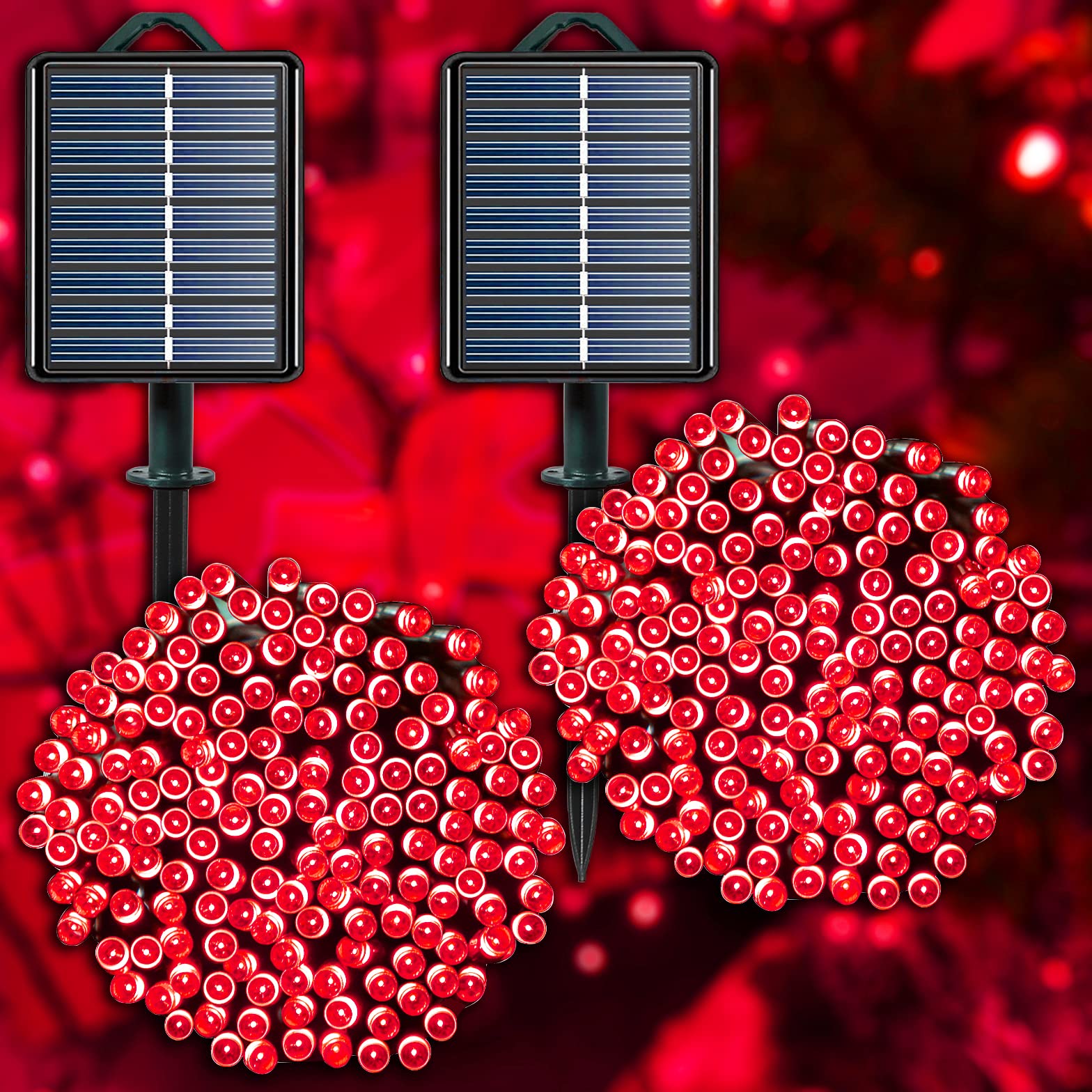 Blue Solar Christmas Lights Outdoor, 2 Pack 144ft 400LED Fairy String Lights with 8 Modes IP44 Waterproof Twinkle Lights for Tre