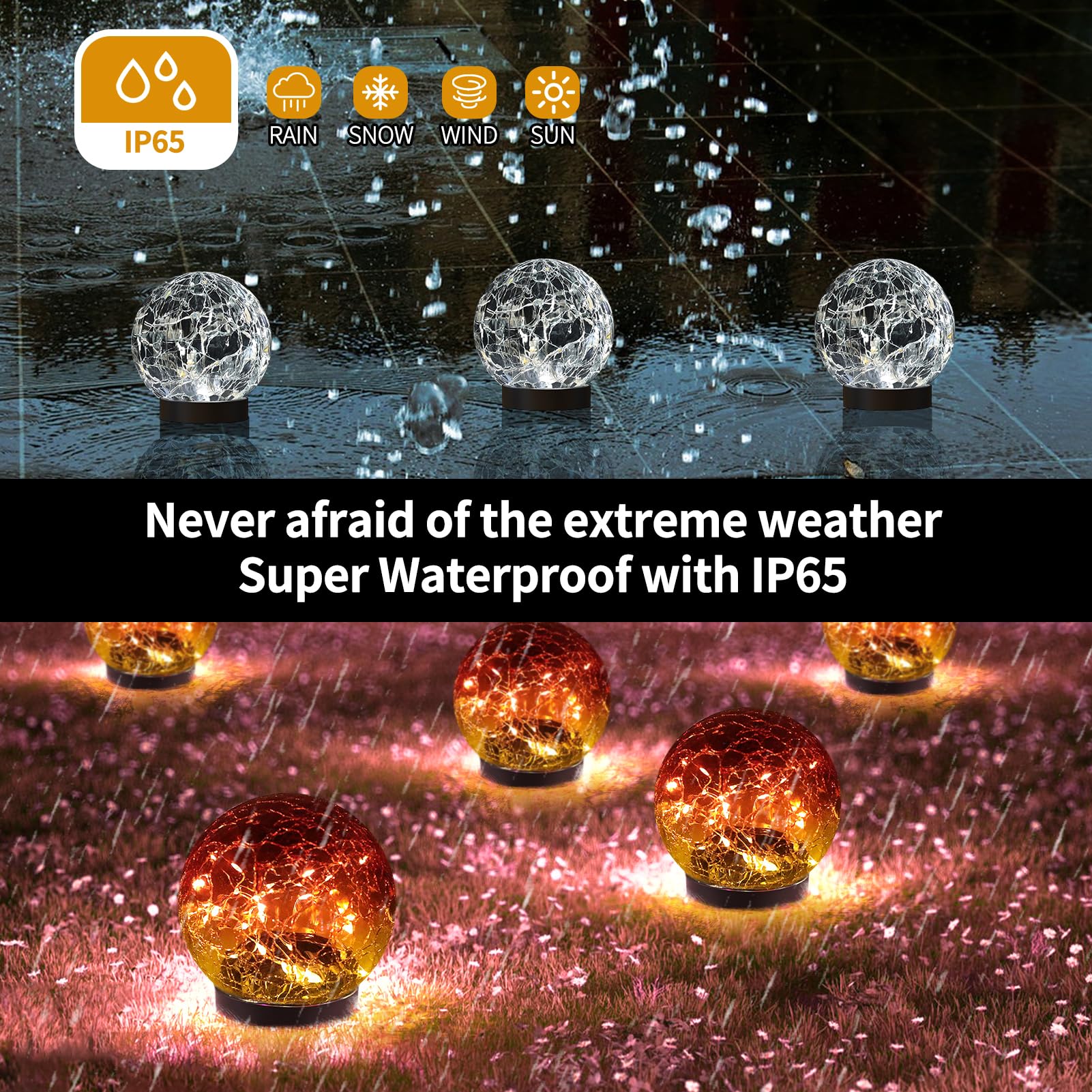 Jkimk Solar Globe Lights Outdoor Waterproof-Solar Balls For Garden-Cracked Glass Ball Solar Lights Outdoor-Solar Orbs For Outsid