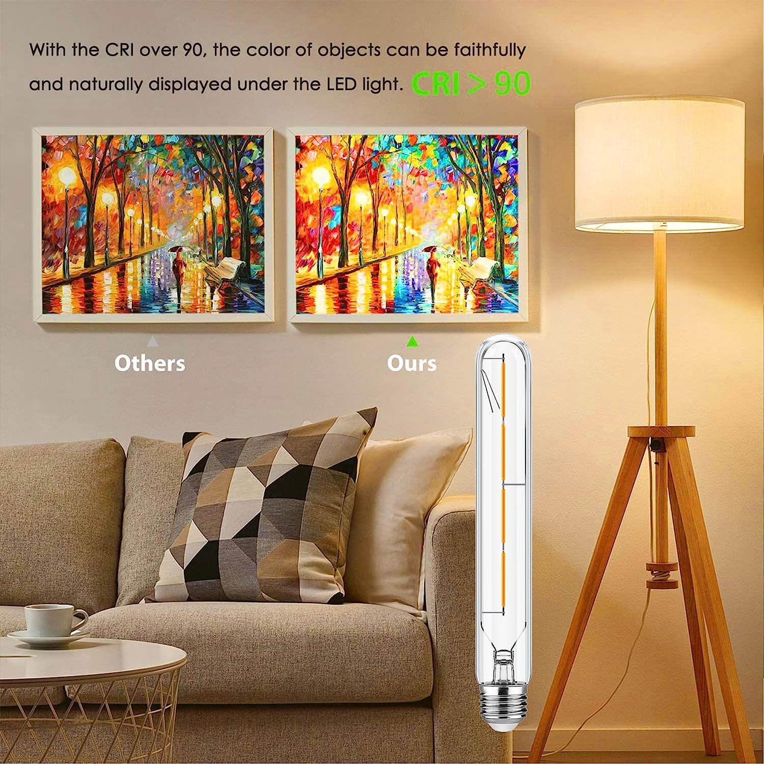 Xininsun T10 Led Bulb,8.9 Inch Long Tubular Led Light Bulbs,40Watt Equivalent, Warm White 2700K 400Lm,E26 4W Led T10 Bulb,Led Fi