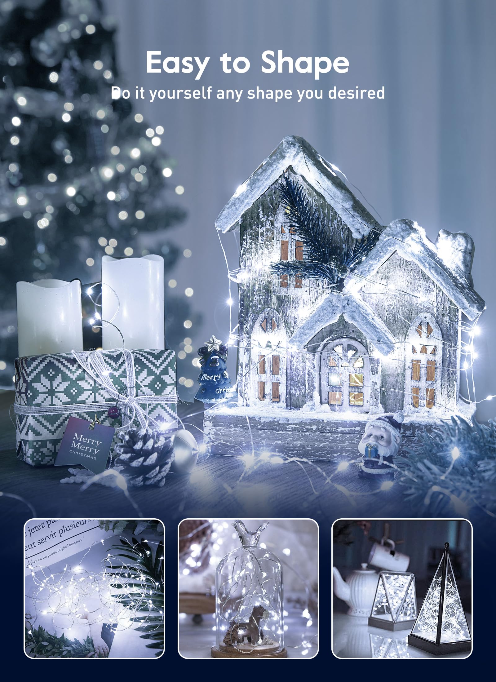 Minetom 33ft USB Fairy Lights, 100 LED Twinkle String Lights, Remote & Timer, Waterproof, Pure White, Ideal for DIY Party & Christmas Decor