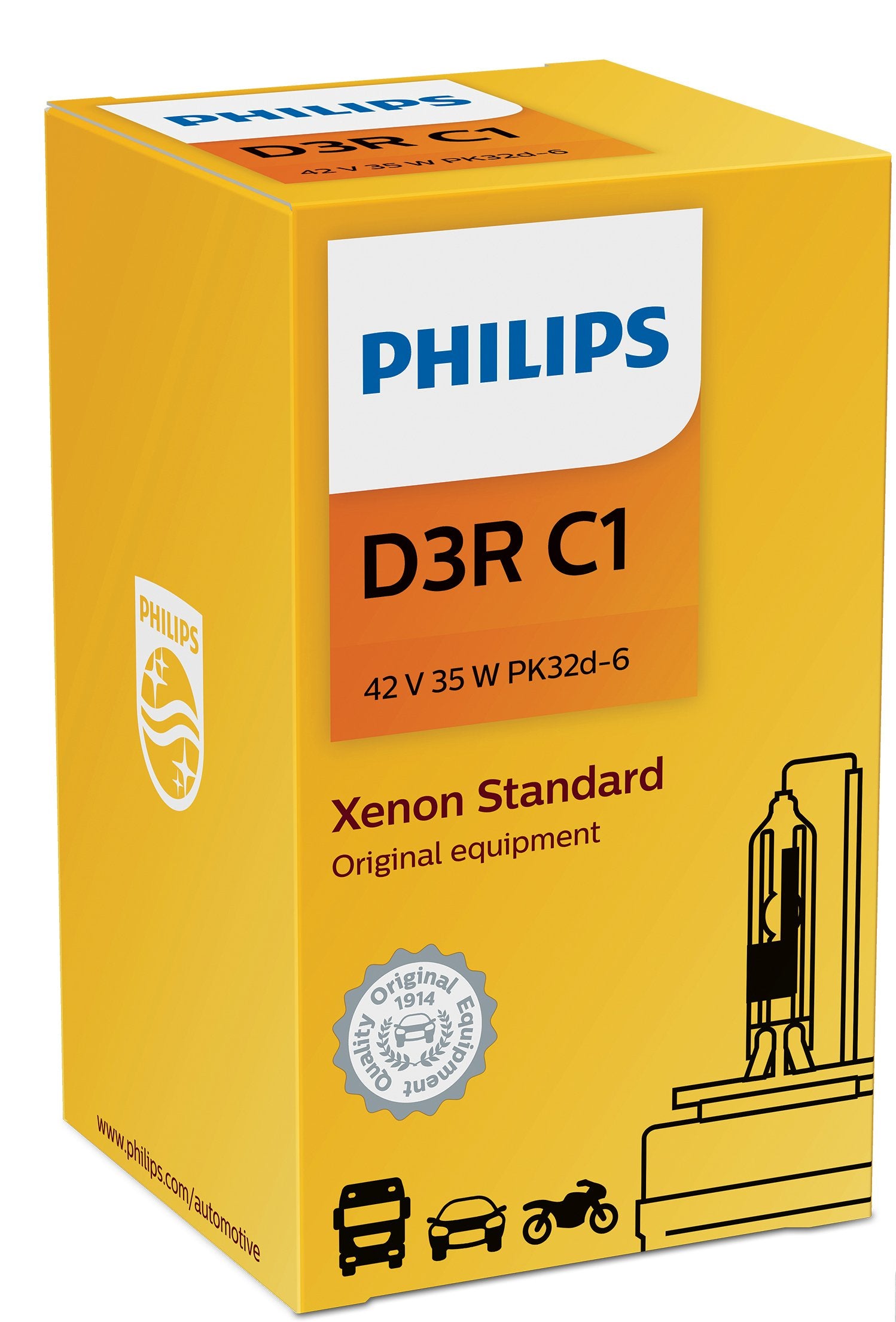 Philips D3R Standard Authentic Xenon HID Headlight Bulb, 1 Pack