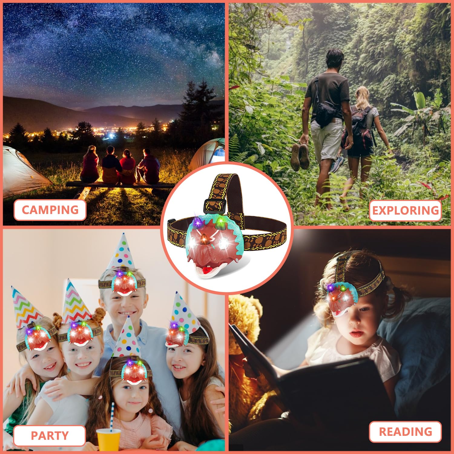 Tigtecgame Dinosaur Headlamp - T-Rex Led Flashlight For Kids, Camping & Outdoor Fun