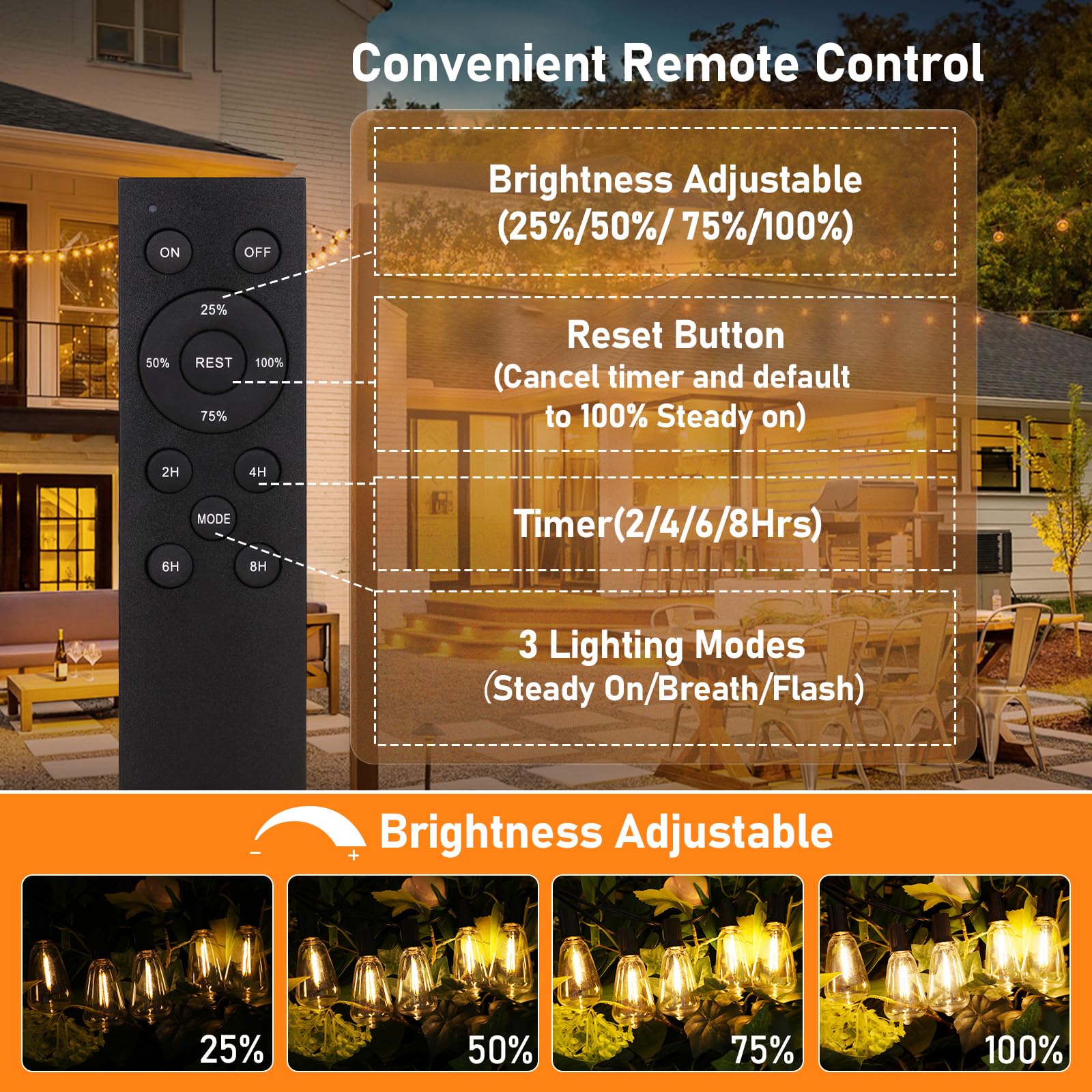 150Ft Solar String Lights For Outside, Solar Powered Patio Lights With 52 Shatterproof St38 Edison Bulbs & Remote Control,Dimmab