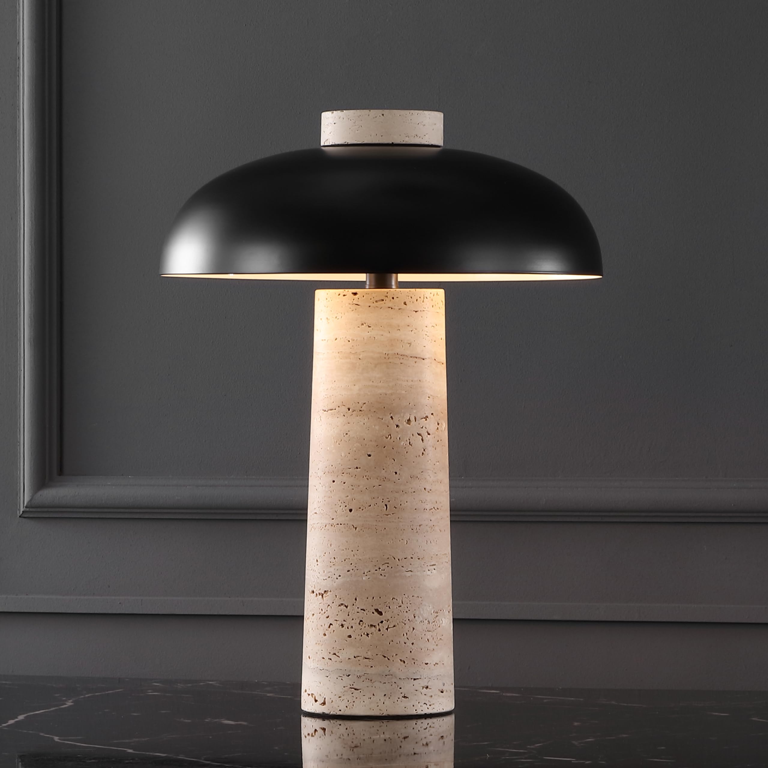 SAFAVIEH Couture Collection Giacomo Travertine/Black 18-inch Dimmable Table Lamp for Bedroom Living Room Home Office Desk Nights