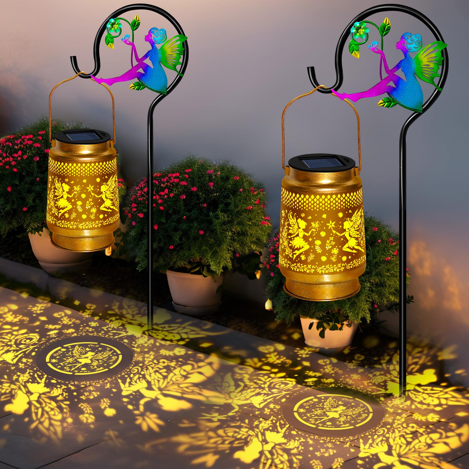 Solar Lanterns Outdoor Waterproof Hanging Solar Lights Garden Decor,Gardening Gifts For Mom Women Grandma