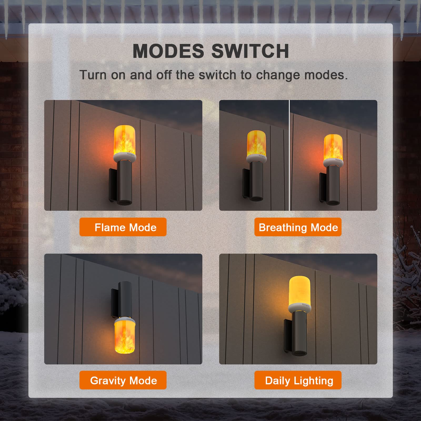 Hompavo Led Flame Light Bulbs, 4 Modes Flickering Effect, E26/E27 Base, White-4 Pack