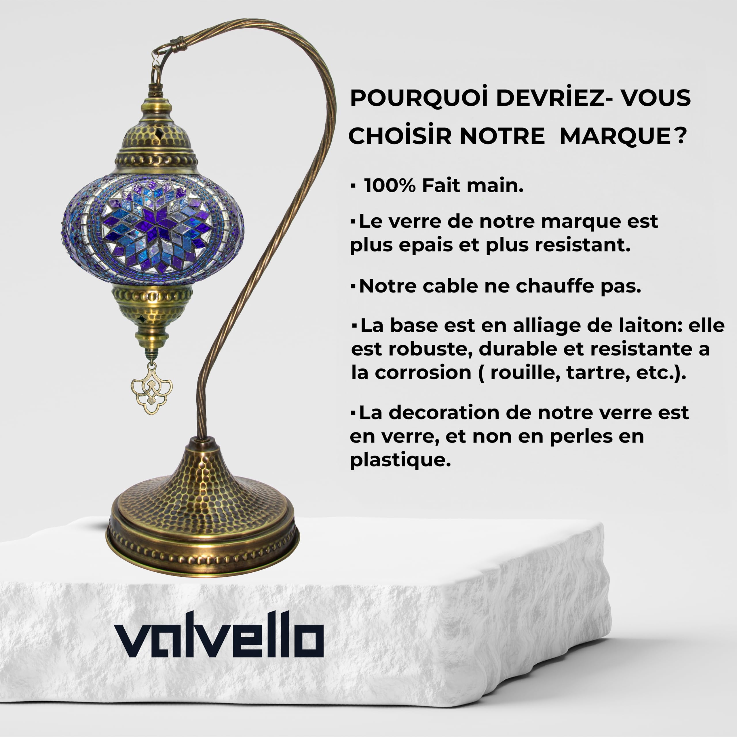 VALVELLO Turkish Moroccan Mosaic Swan Neck Lamp, Night Light, Tiffany Style, Vintage, Decorative Glass Table Lamp for Bedroom, O