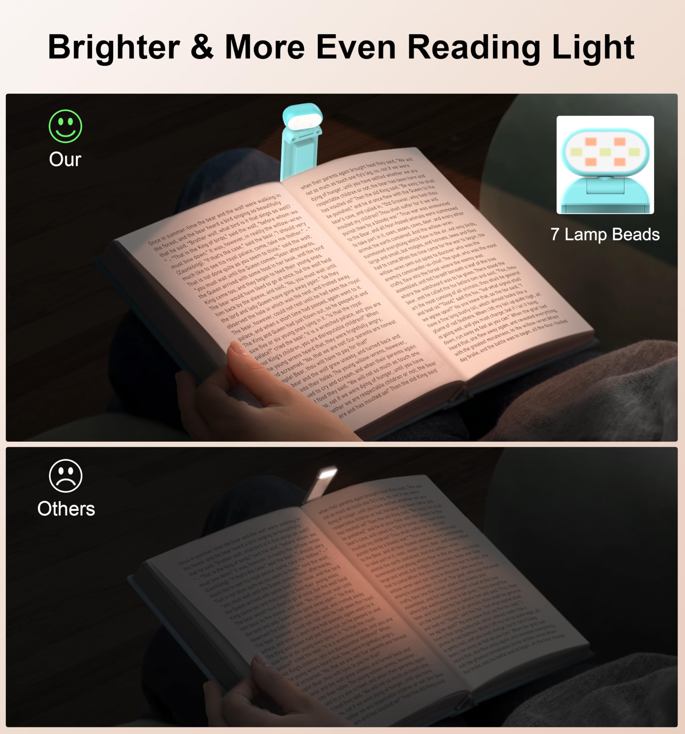 Gritin Rechargeable Book Light - 3 Color Temperatures, 5-Level Dimmable, Compact Clip-On Lamp, Blue, Model G1313