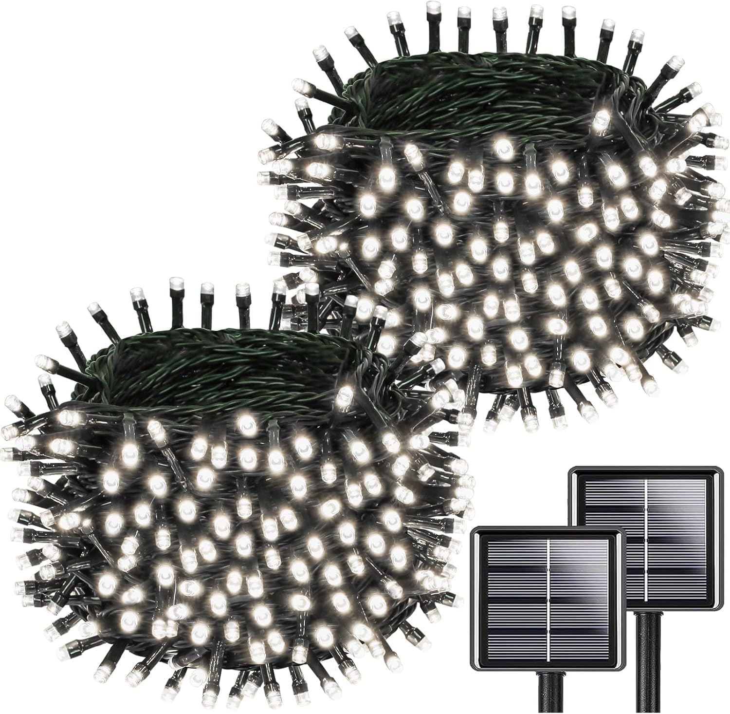 KAQ Solar String Lights Outdoor 200LED 66FT Waterproof Cool White Green Wire 8 Modes for Party Garden Wedding