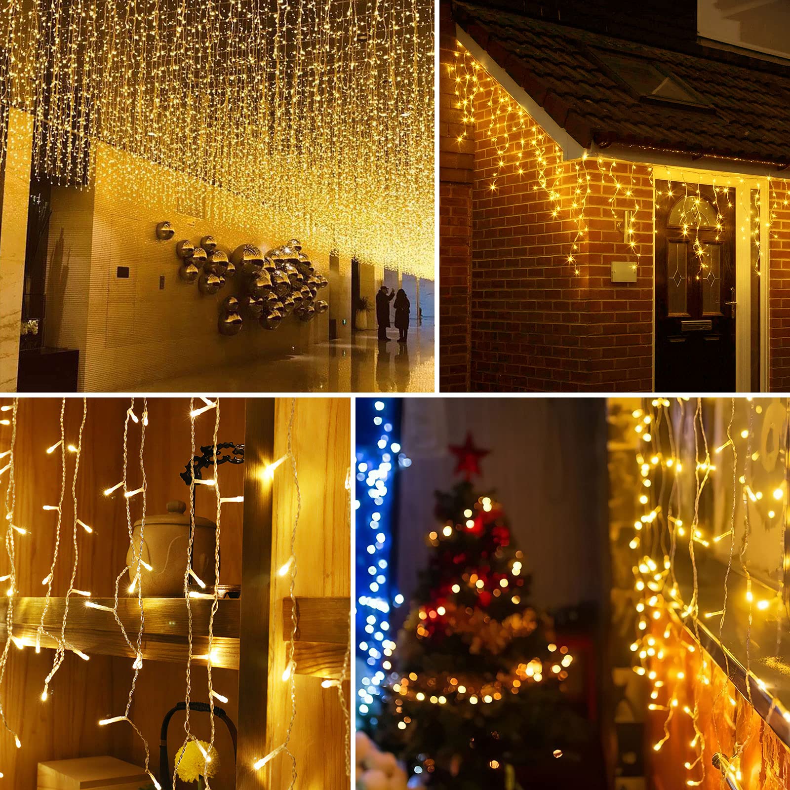 32.8Ft 400 Led Icicle String Lights, 8 Modes Waterproof Icicle Christmas Lights Outdoor With Memory Function, Curtain Fairy Ligh