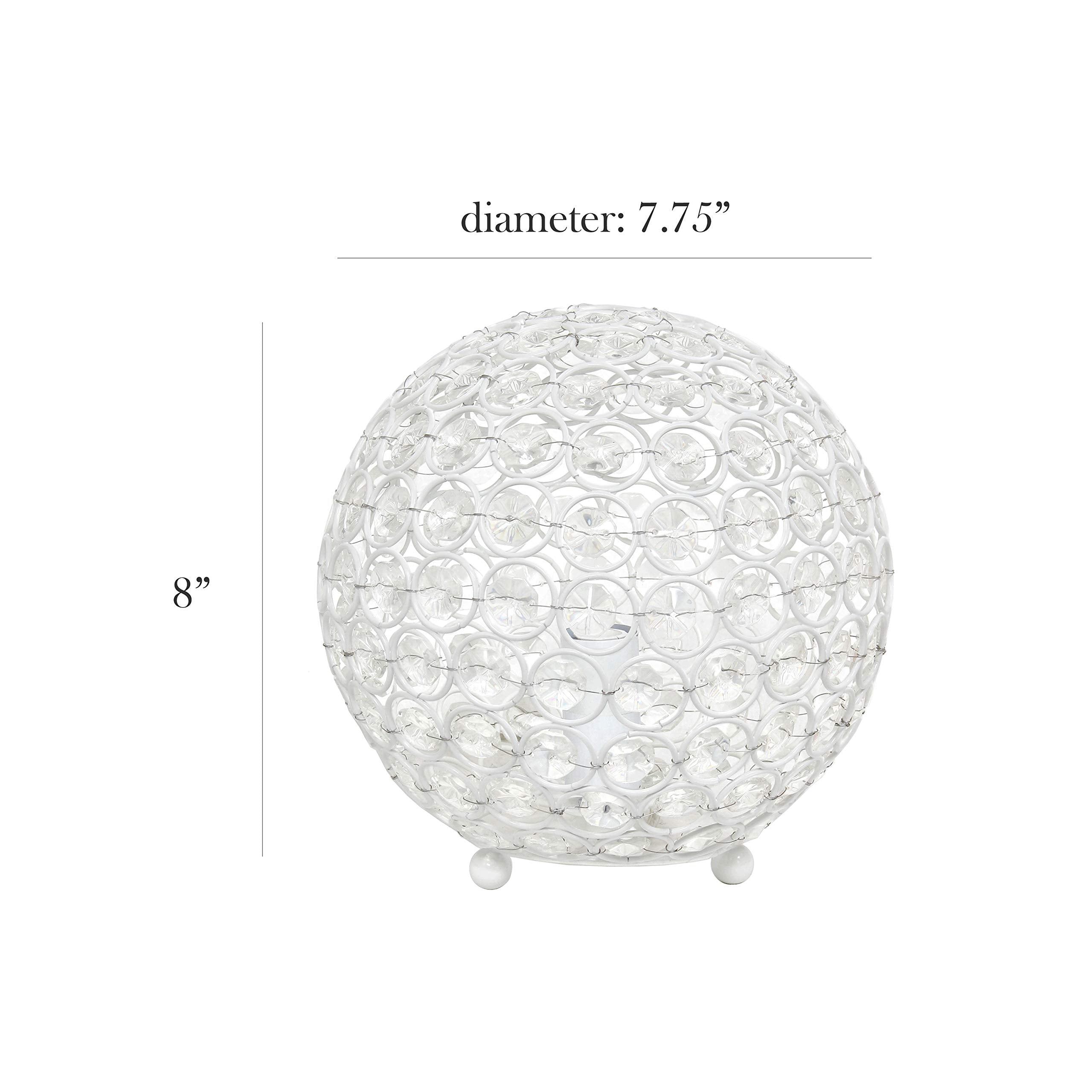 Elegant Designs Lt1026-Wht 8&quot; Elipse Crystal Collection Metal Crystal Ball Sequin Table Desk Lamp For Accent Lighting, Décor, Living Room, White