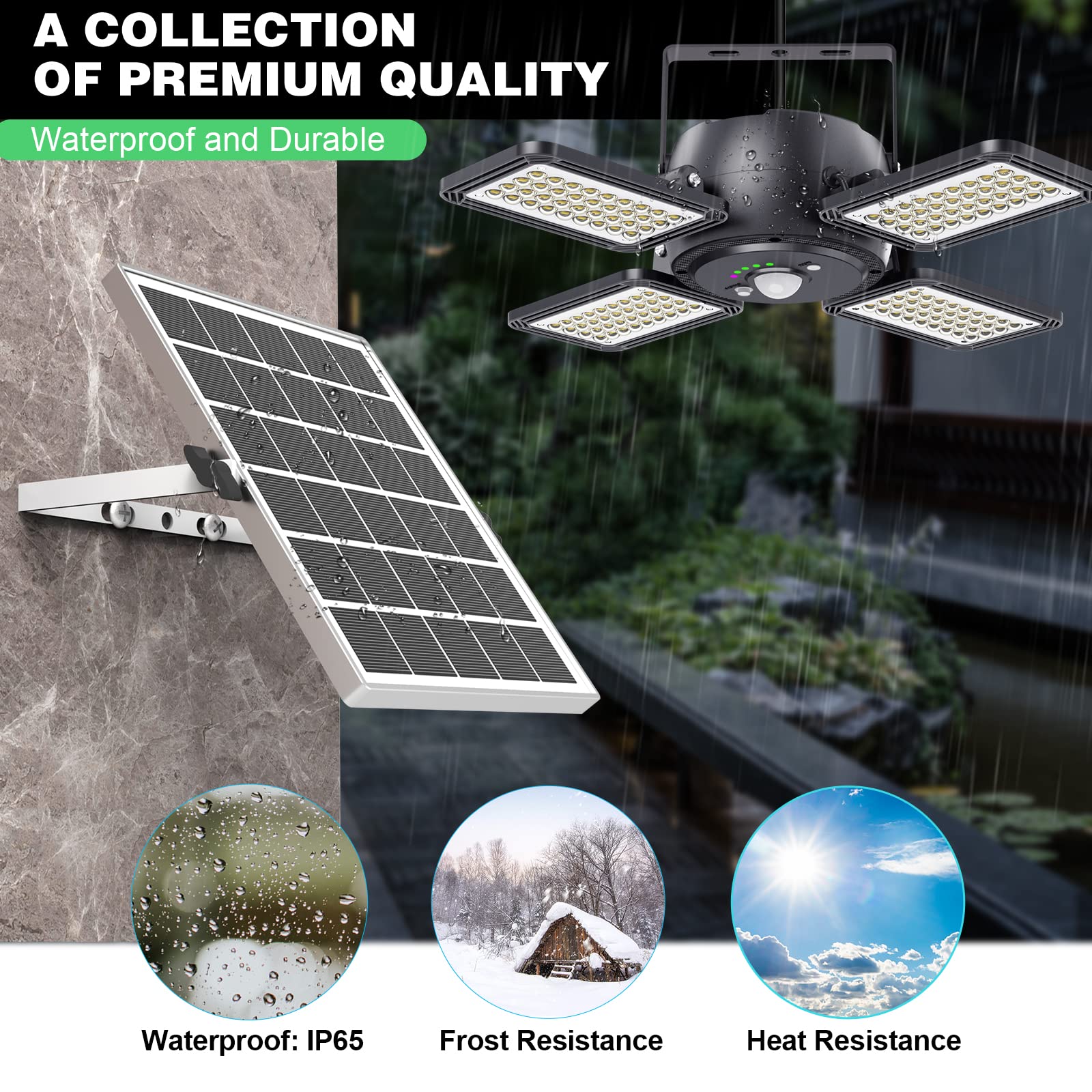 INXPHY Solar Shed Light 1200LM, 144LED, Motion Sensor, 5 Lighting Modes, Remote Control, 120° Adjustable, Black-2, Model A04