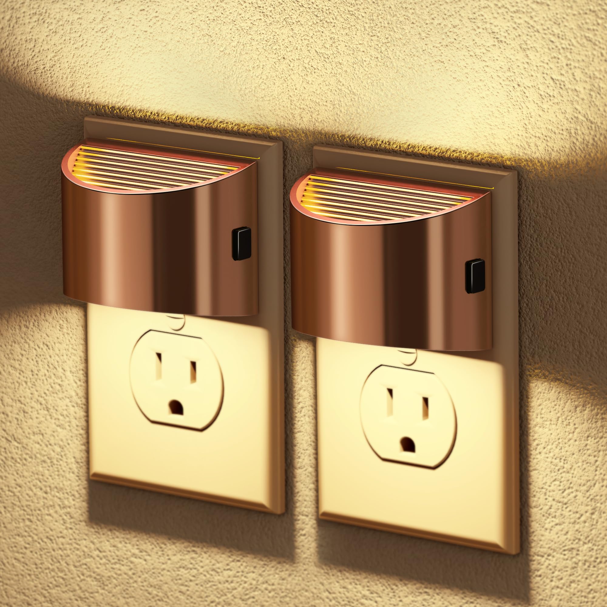 Jandcase Led Night Lights Plug Into Wall, 2 Pack Rose Gold Modern Night Lights, Dusk To Dawn Sensor Nightlight,0-100Lm Brightnes
