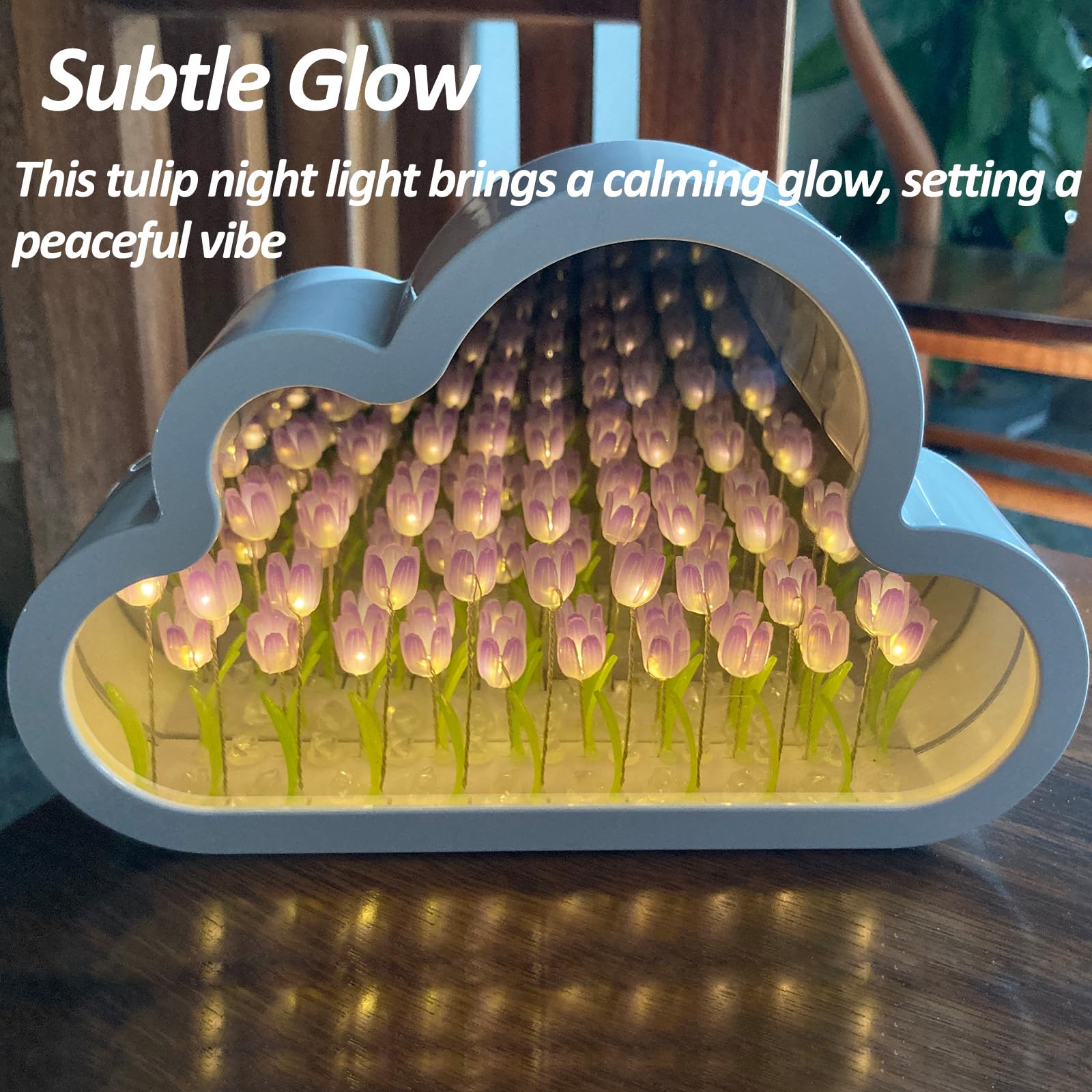 Joezhe Tulip Mirror Night Light Handmade Craft 2 In 1 Mirror & Decorative Light Finish Product Bedroom Desktop Ornaments Lamp In