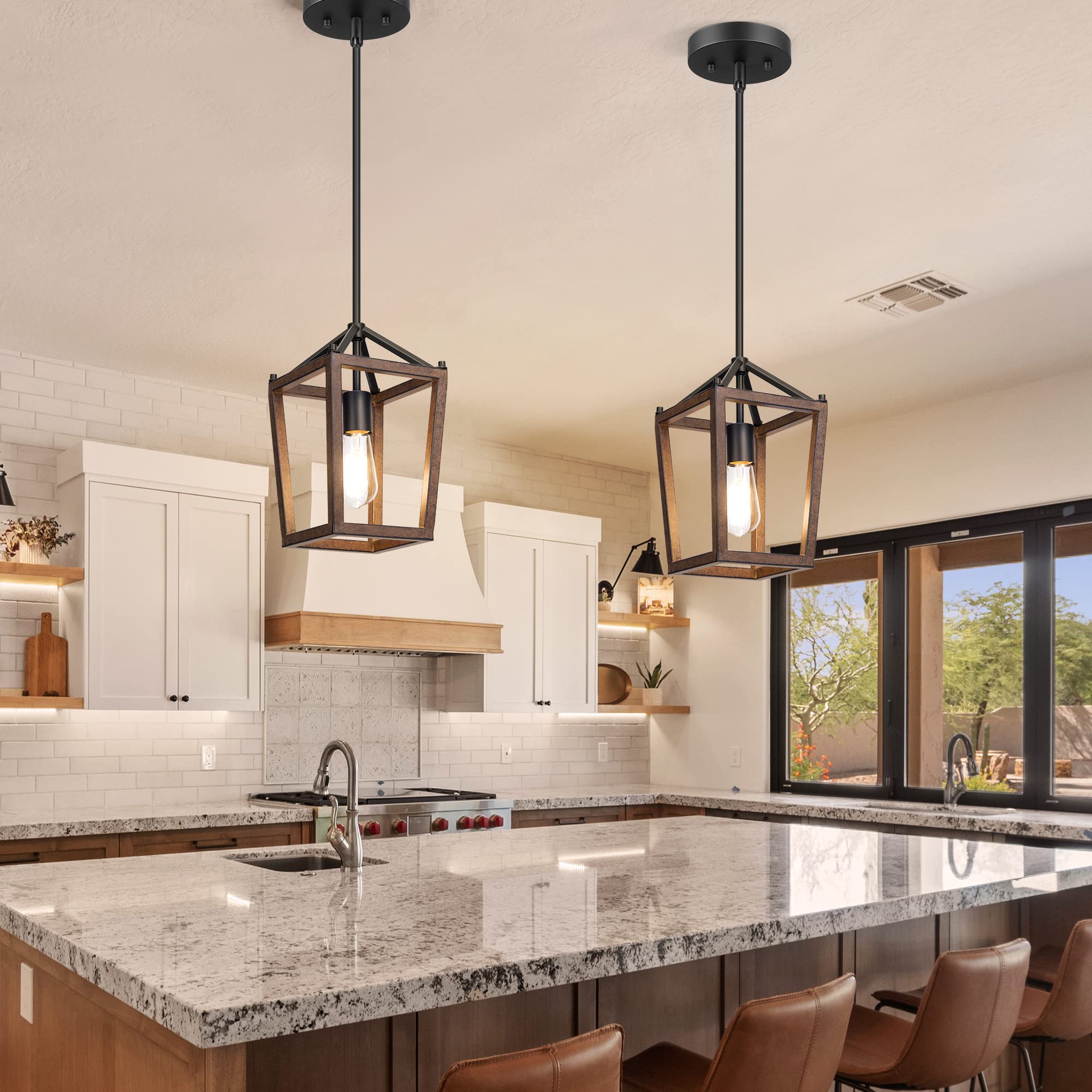 EDISHINE 1-Light Farmhouse Pendant Light, Rustic Metal Cage, Adjustable Height, Bronze Finish, Model HHPL09B