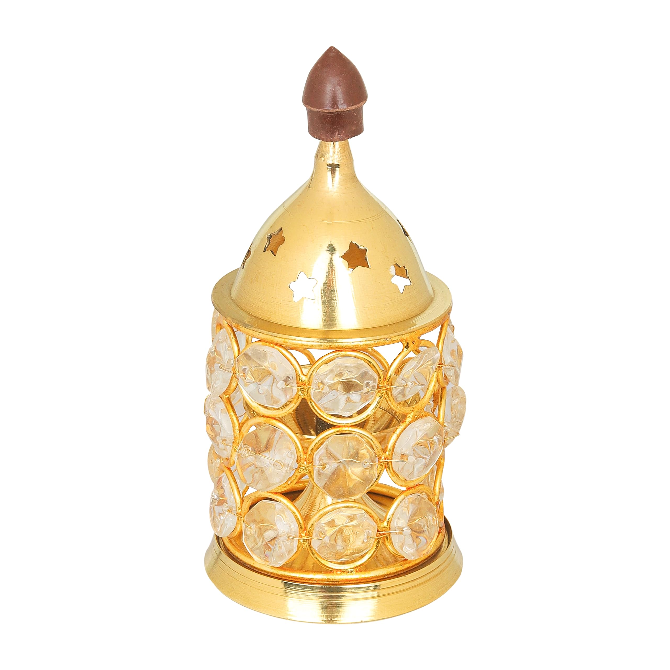 Klassic Decor Brass and Crystal Horizontal Shape Akhand Diya/Table Deepak/Oil Lamp with Plastic knob, Small Size ( Pack of 1, Go
