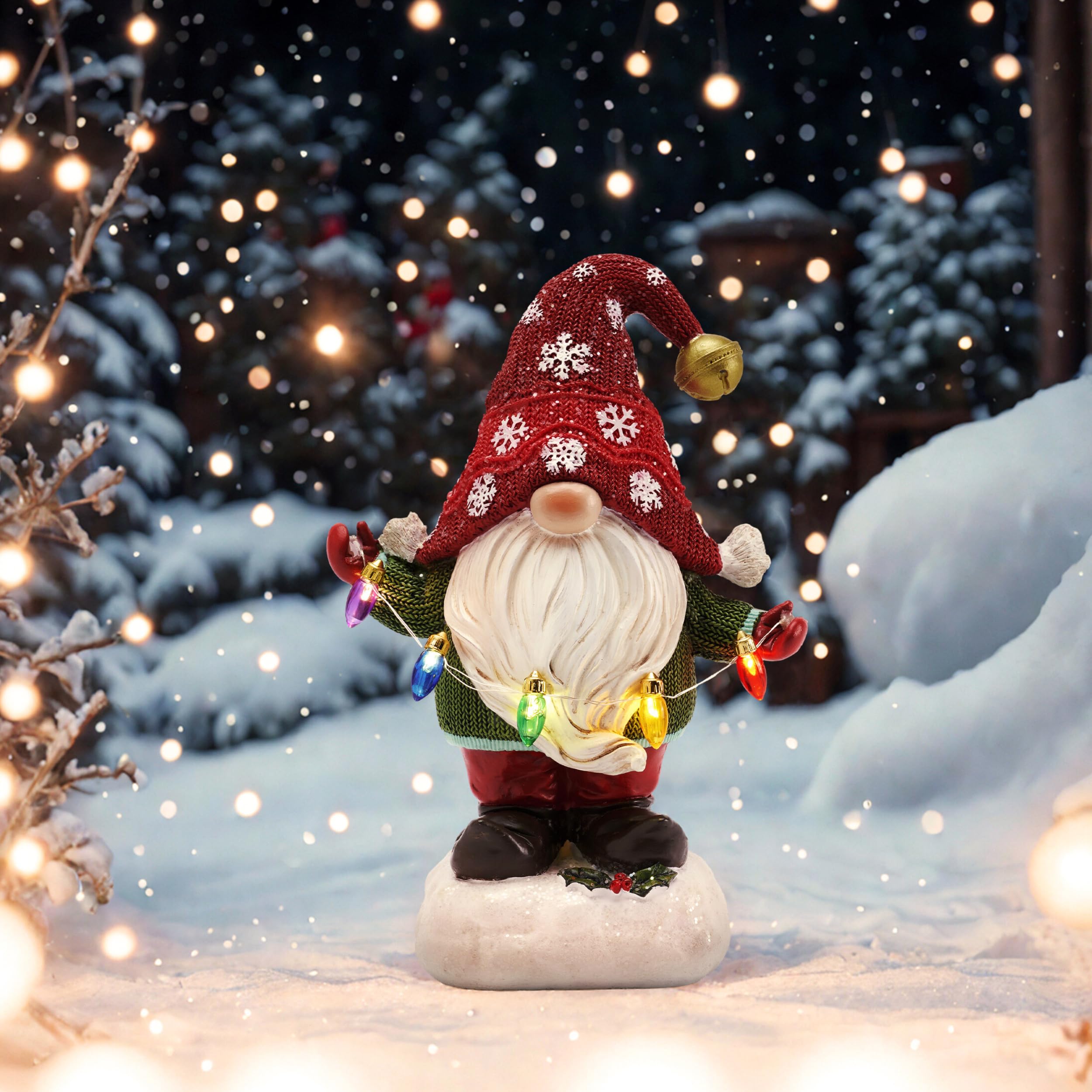 TERESAS COLLECTIONS Outdoor Christmas Decorations  Christmas Gnomes Decor  Winter Garden Gnome with Solar Lights  Waterproof Resin Ornaments  Xmas Gift Outdoor/Indoor  8.8 Red&Green