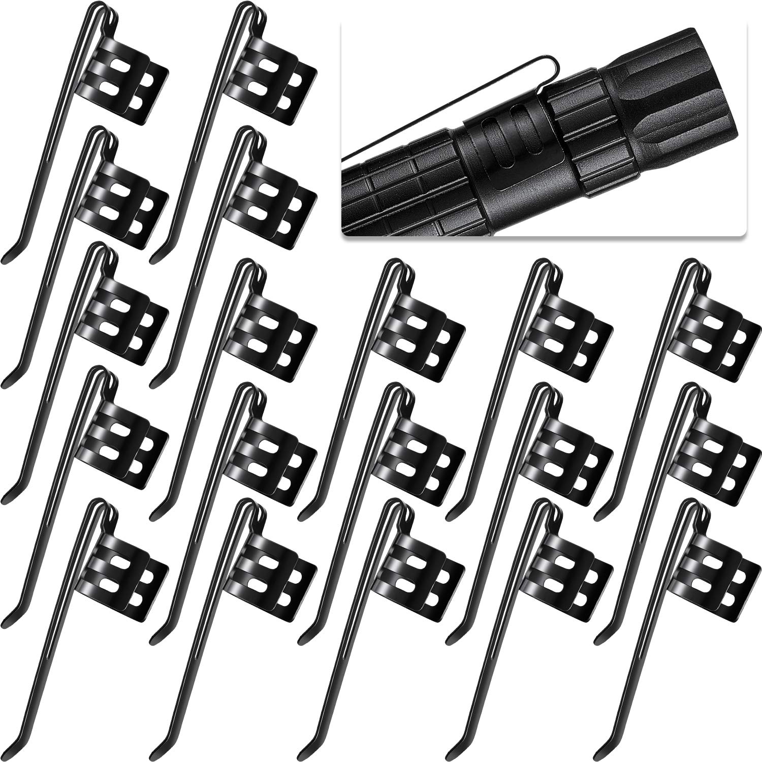 Outus 20 Pcs Flashlight Clip for Removable Accessories Metal Penlight Replacement Clip for Flashlight