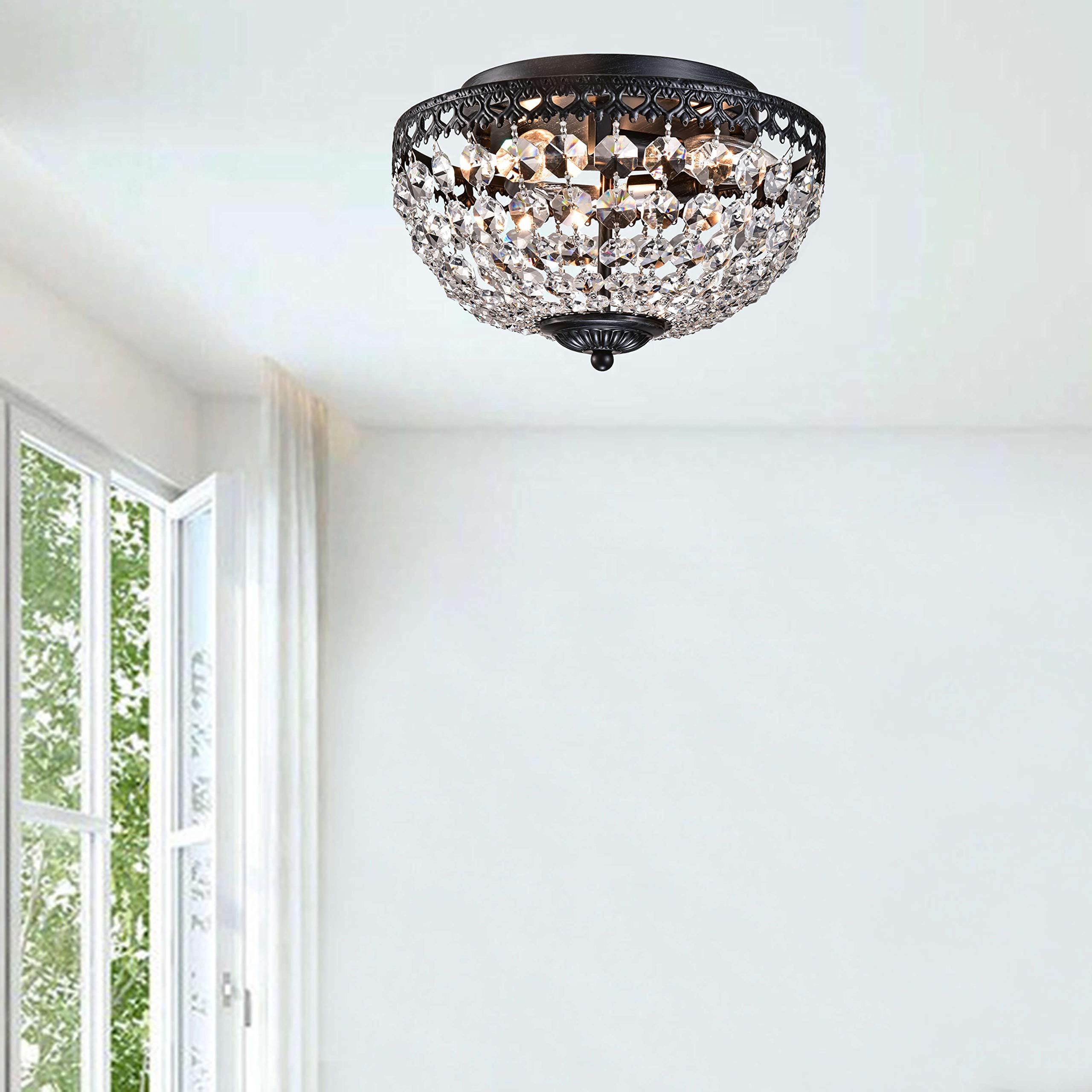 Jojospring Antique Black Crystal Flush Mount Chandelier, Model B025-NY-485