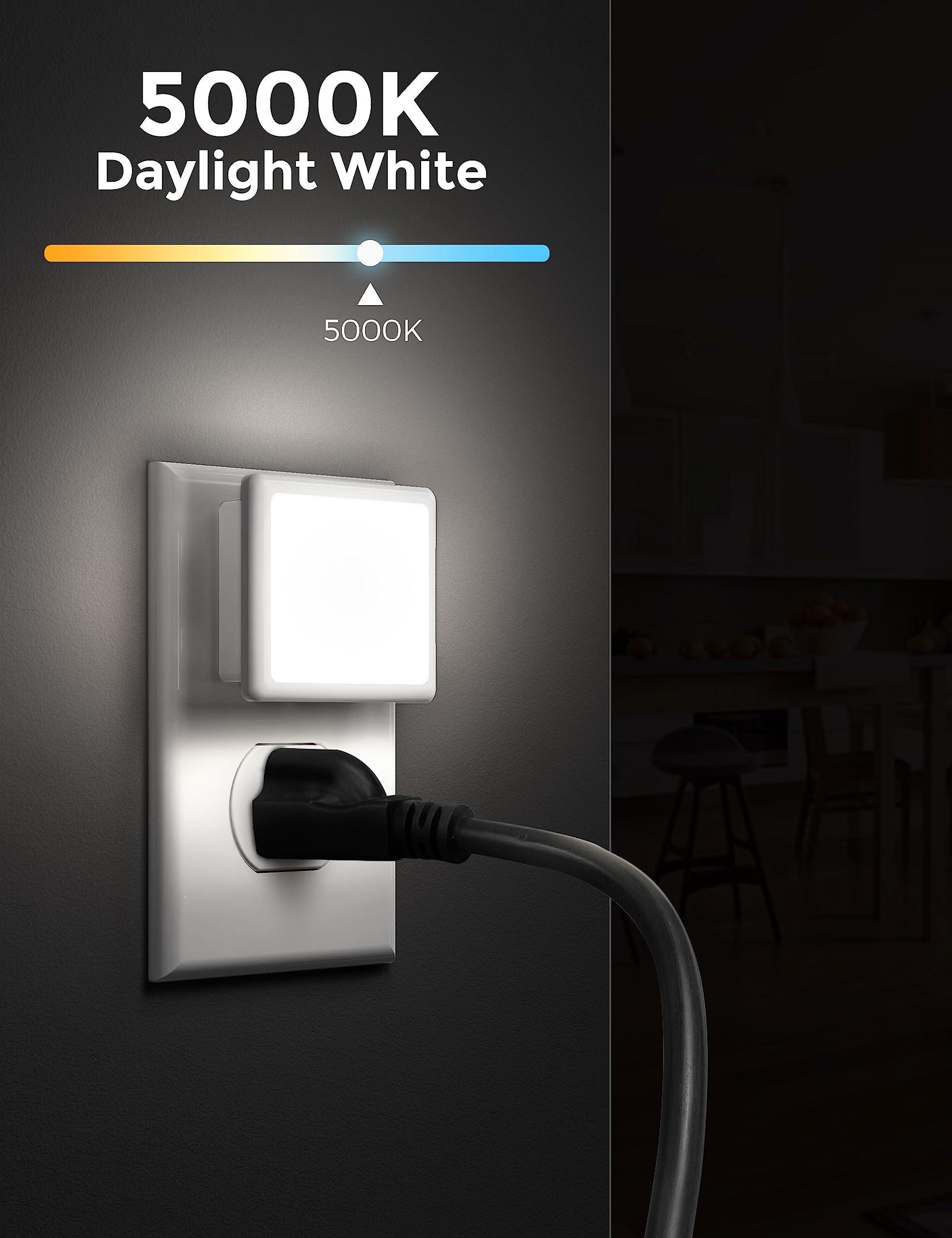 L LOHAS LED Night Lights 2-Pack, 0.3W Auto-On/Off, 5000K Daylight White for Bedroom, Bathroom, Hallway, Kitchen