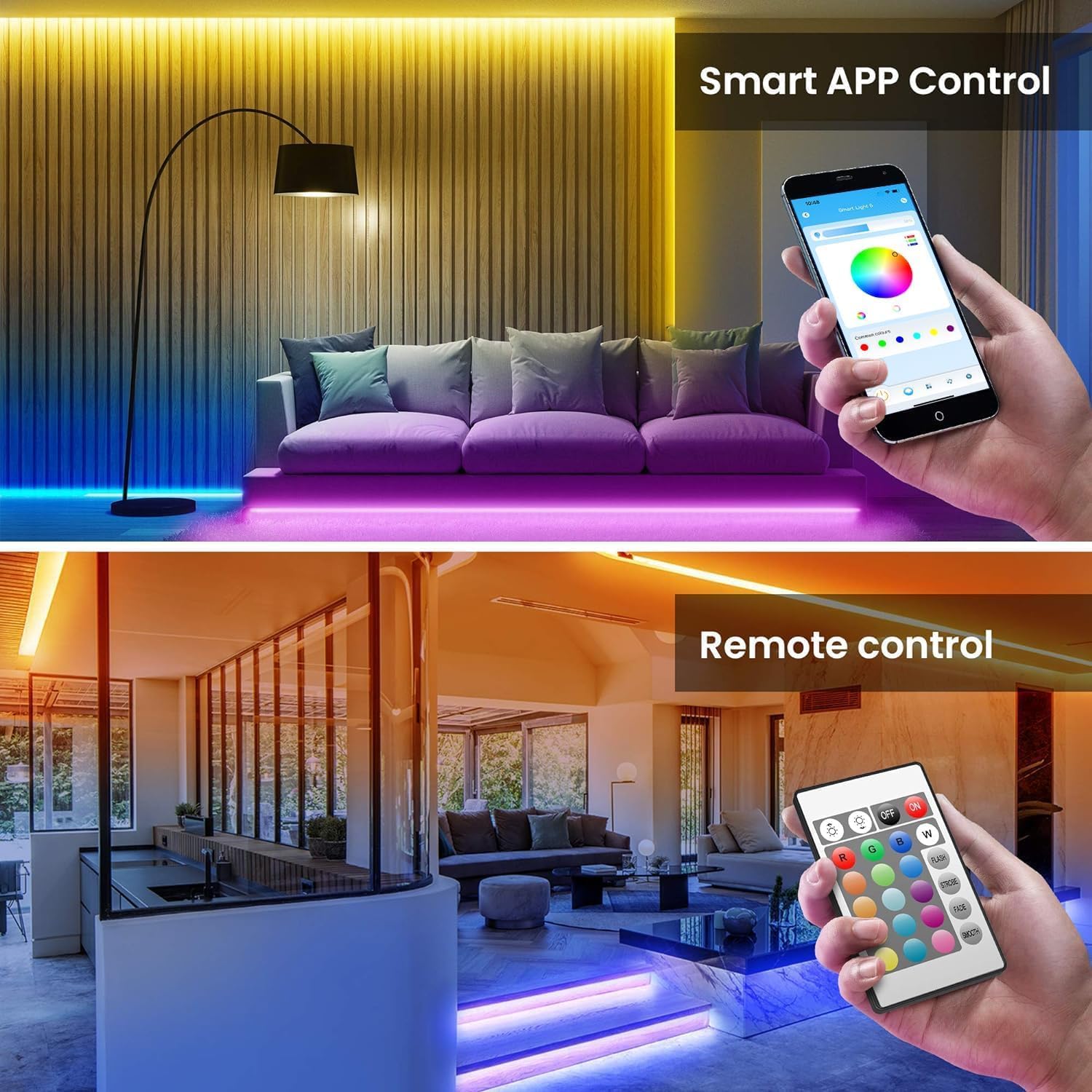 Tjoy 200Ft Bluetooth Led Strip Lights, Long Strip Lighting Music Sync, Rgb Color Changing Led Lights For Bedroom With Remote,Sma