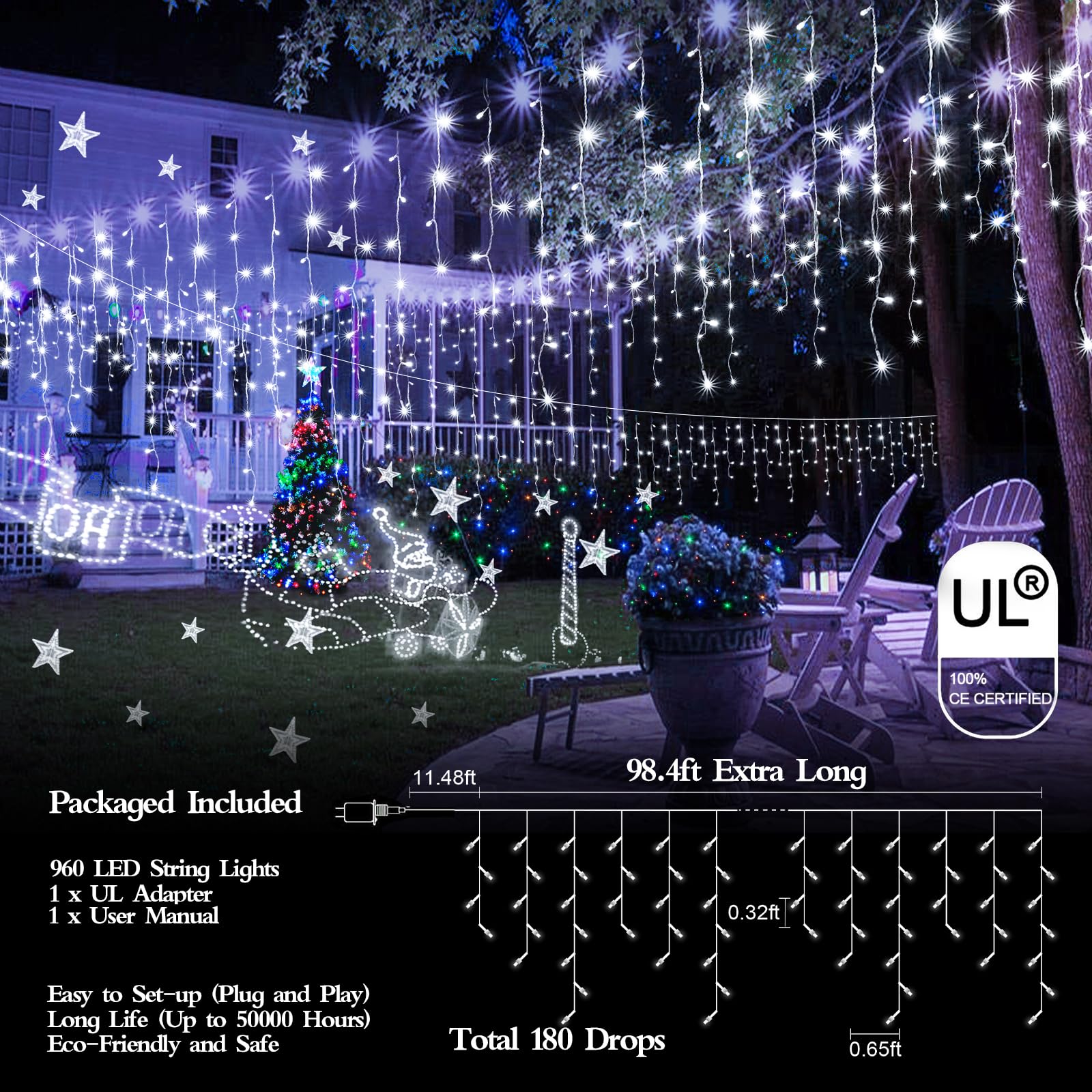 Flvoecn 98Ft 960Led Christmas Lights Waterproof 8 Modes Christmas Lights Outdoor Decoration With Memory And Timer Hanging Fairy