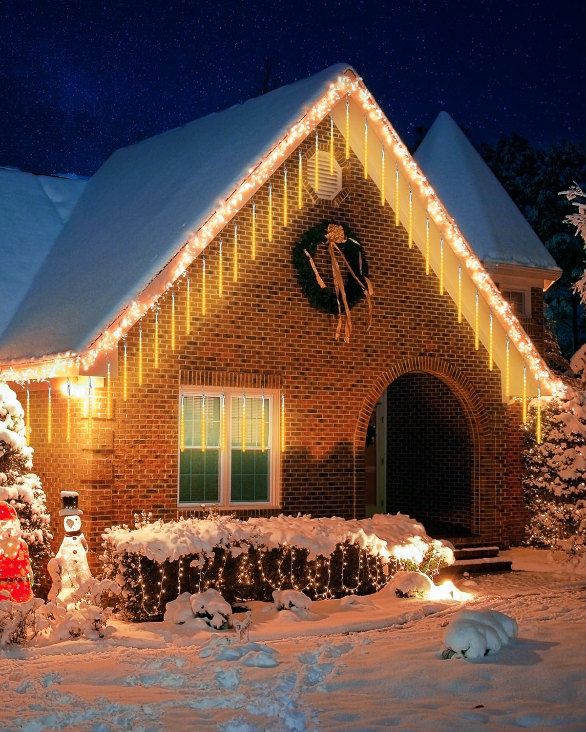 Joomer 2-Pack Christmas Lights Outdoor, 11.8 Inch 10 Tubes 240 Led Meteor Shower Lights, Led Falling Icicle Cascading Lights With Timer Waterproof And Connectable For Christmas Decoration (Warm White)