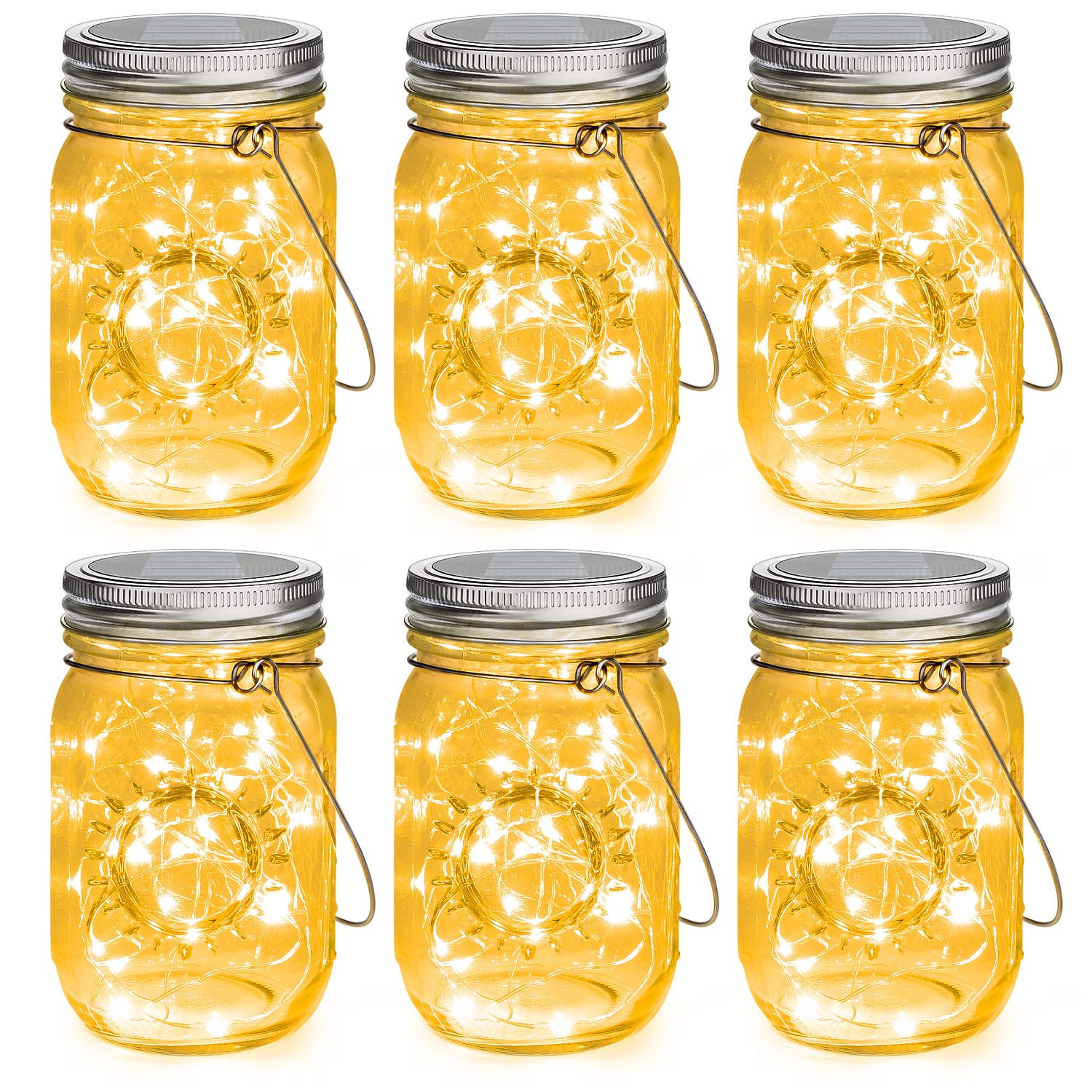 Mlambert Mason Jar Solar Lights - 30 LED Hanging Lanterns, Waterproof Fairy Lights for Patio Garden, Warm White, Model ES-SMJ-01