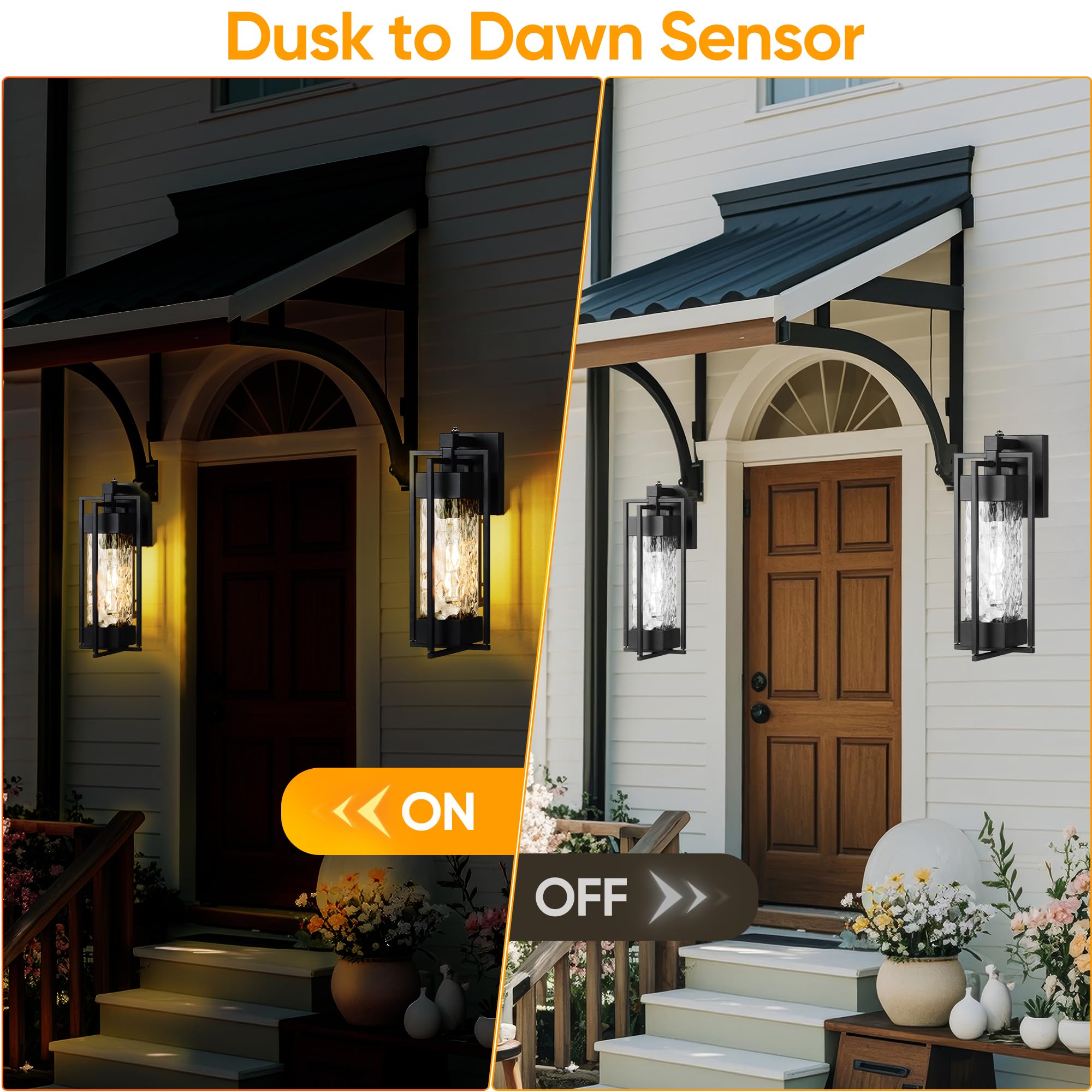 Kialush 2-Pack Wall Lights Dusk To Dawn Outdoor Lighting, Modern Outside Waterproof Porch Lights With Photocell Sensor,Exterior
