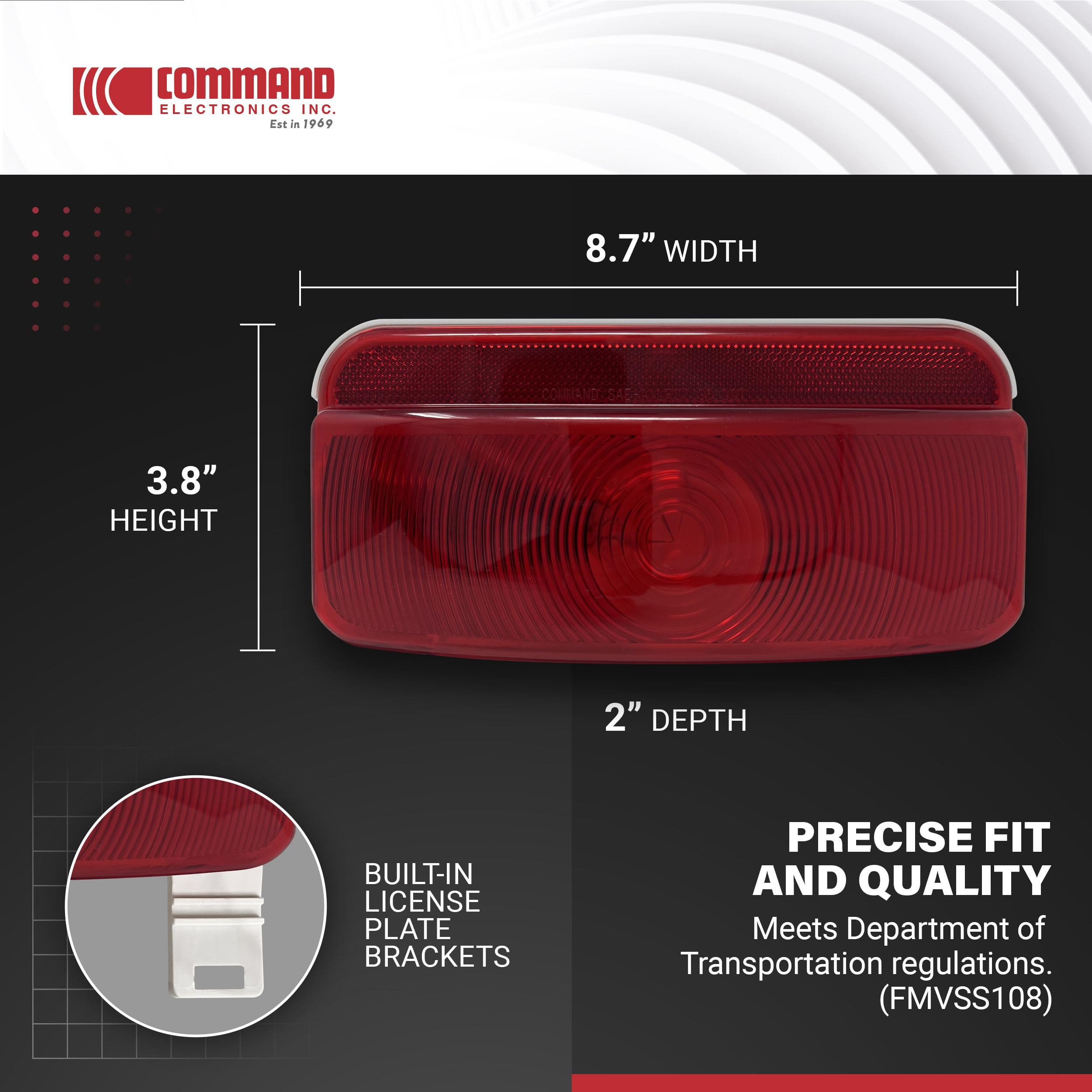 Command Electronics RV Camper Trailer Stop Turn Brake Tail Lights/License Light/White Base/Pair
