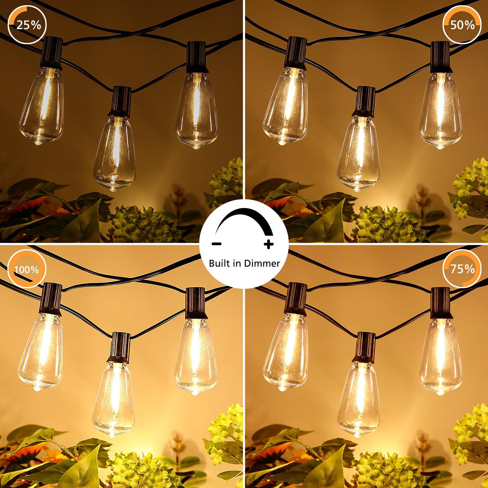 Brightever Dimmable Outdoor String Lights With Remote, 3 Colors In 1 Led Patio Lights For Outside With 25+1 St38 Edison Bulbs, 5