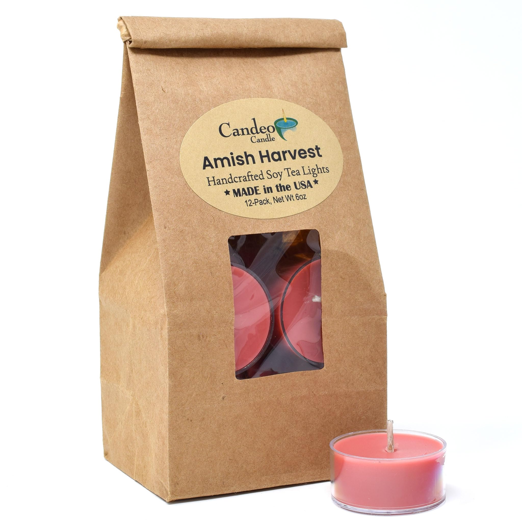 Amish Harvest Scented - 12 Pack - Scented Tealight Candles - Soy Beeswax Blend - Handmade in The USA - Candeo Candle - Fall Scents, Thanksgiving