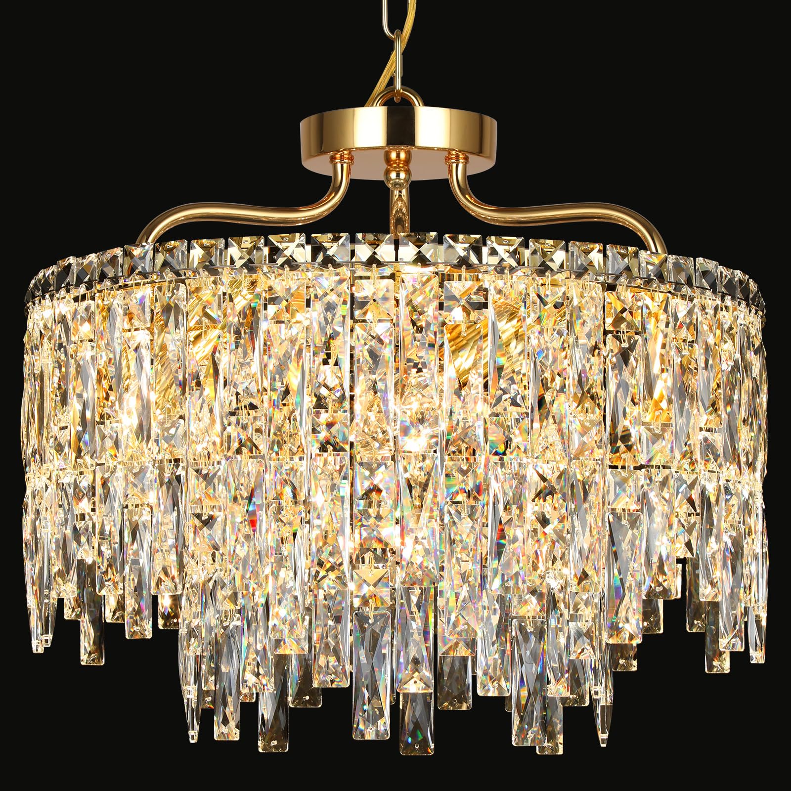NISIDUN 6-Light Gold Crystal Chandelier, Modern Pendant Lighting for Dining Room, 18" Diameter, Luxury Ceiling Fixture