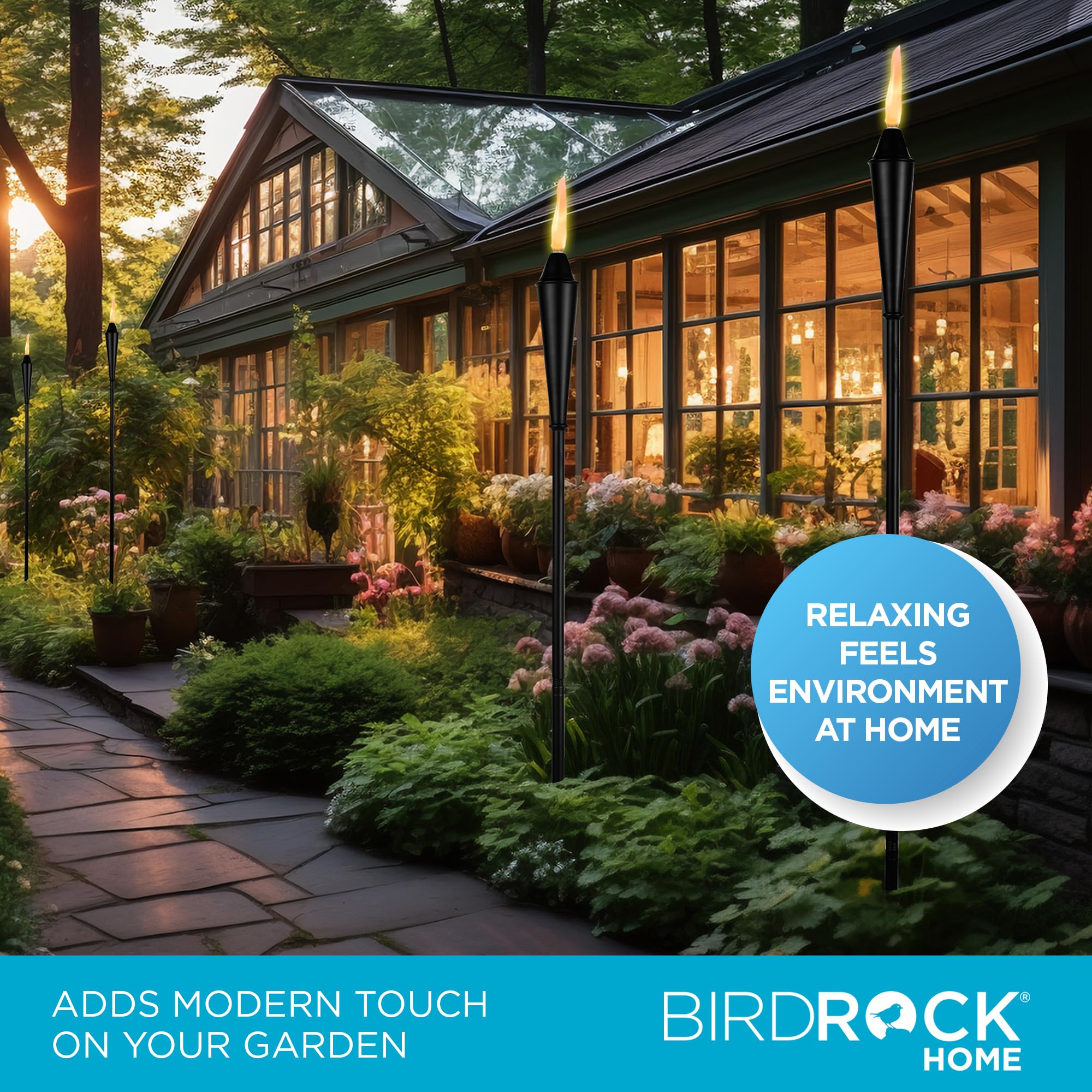 Birdrock Home Outdoor Torches - Durable, Weather Resistant, Citronella Compatible, 4 Pack