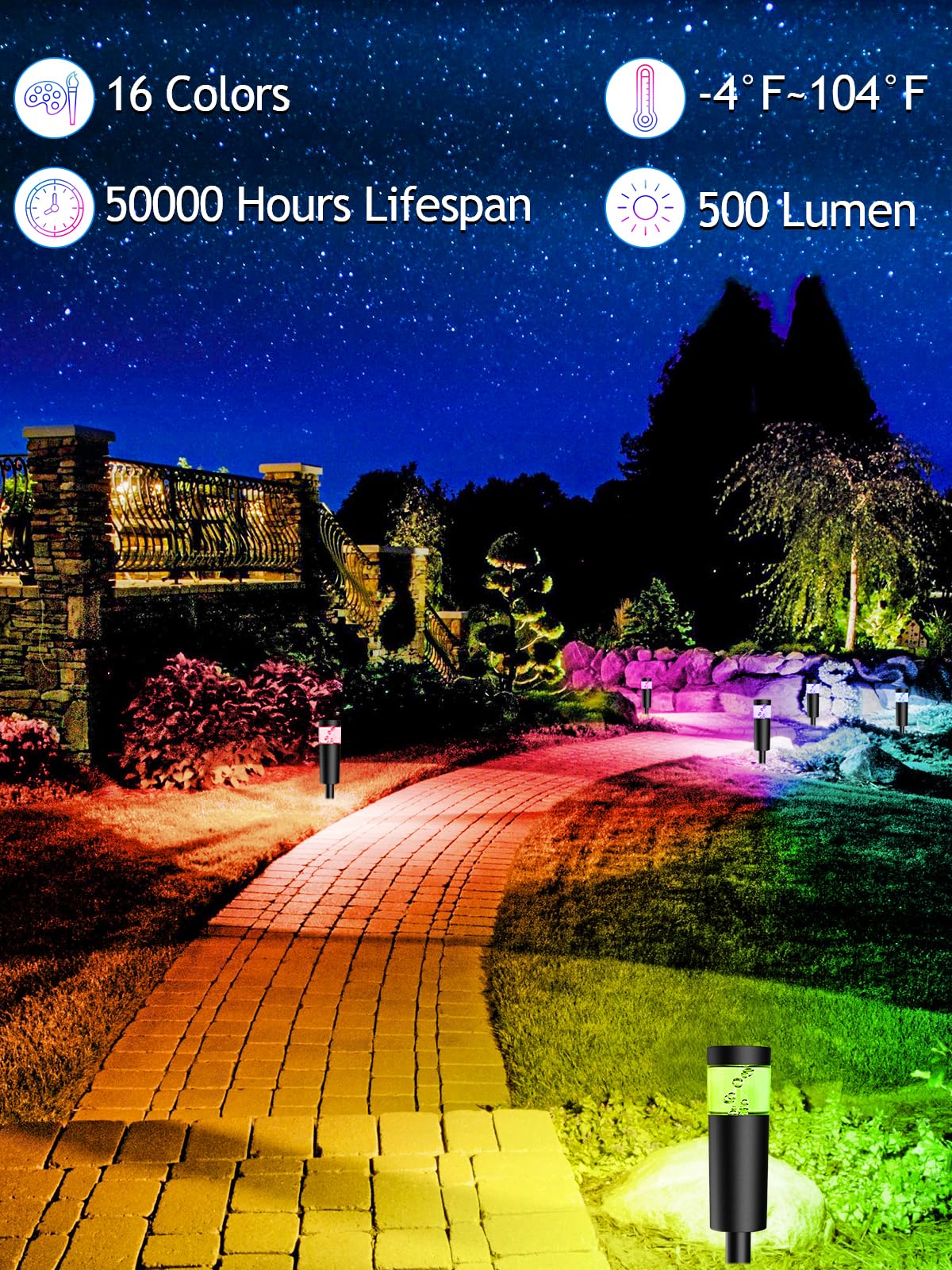 Doreio 5W Rgbw Low Voltage Landscape Pathway Lights With Connectors 12V Outdoor Color Changing Landscape Lighting Led Bollard Pa