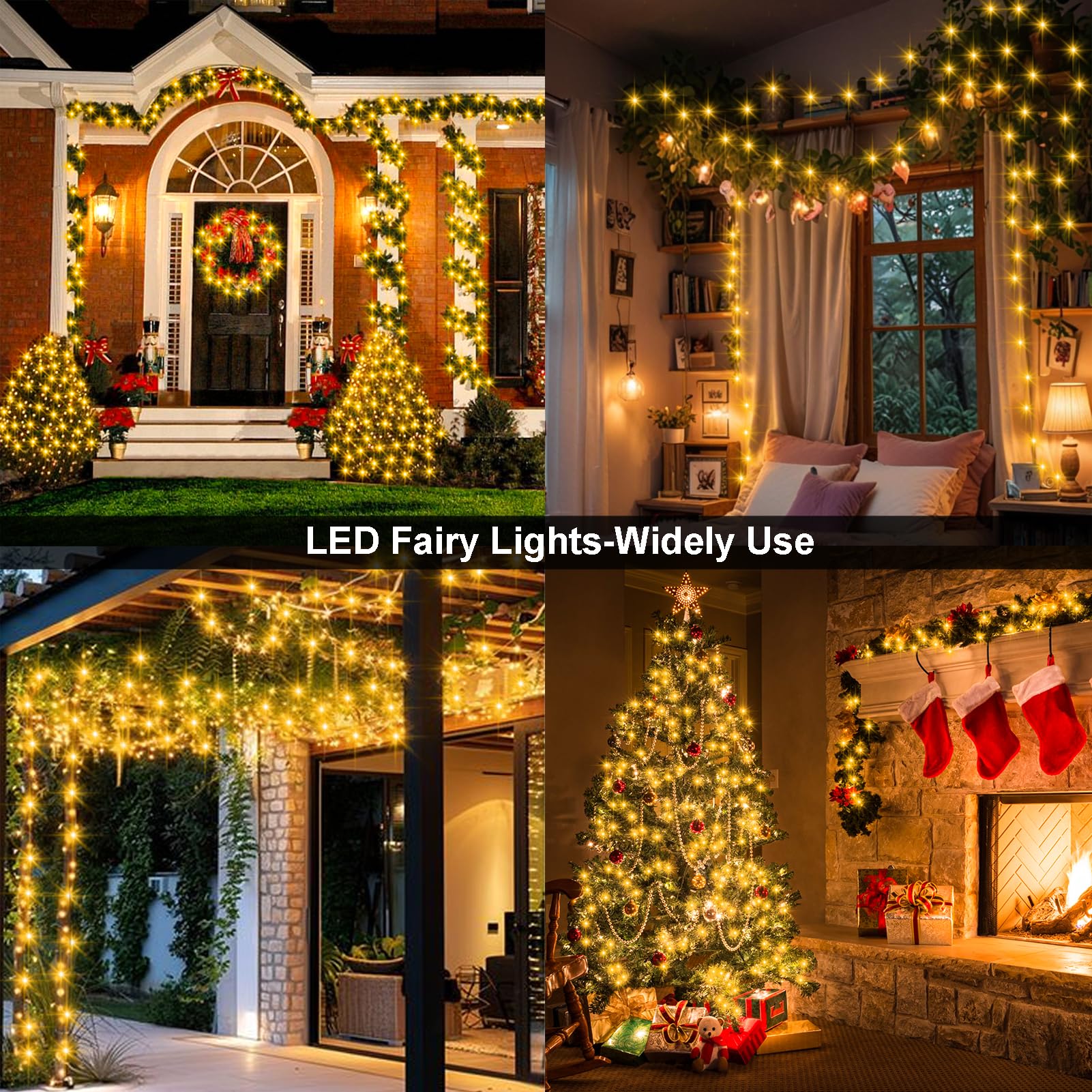 echosari 2 Pack Fairy String Lights, 33FT Green Wire, 100 Warm White LEDs, IP68 Waterproof, 8 Modes Timer, Model DMO-300