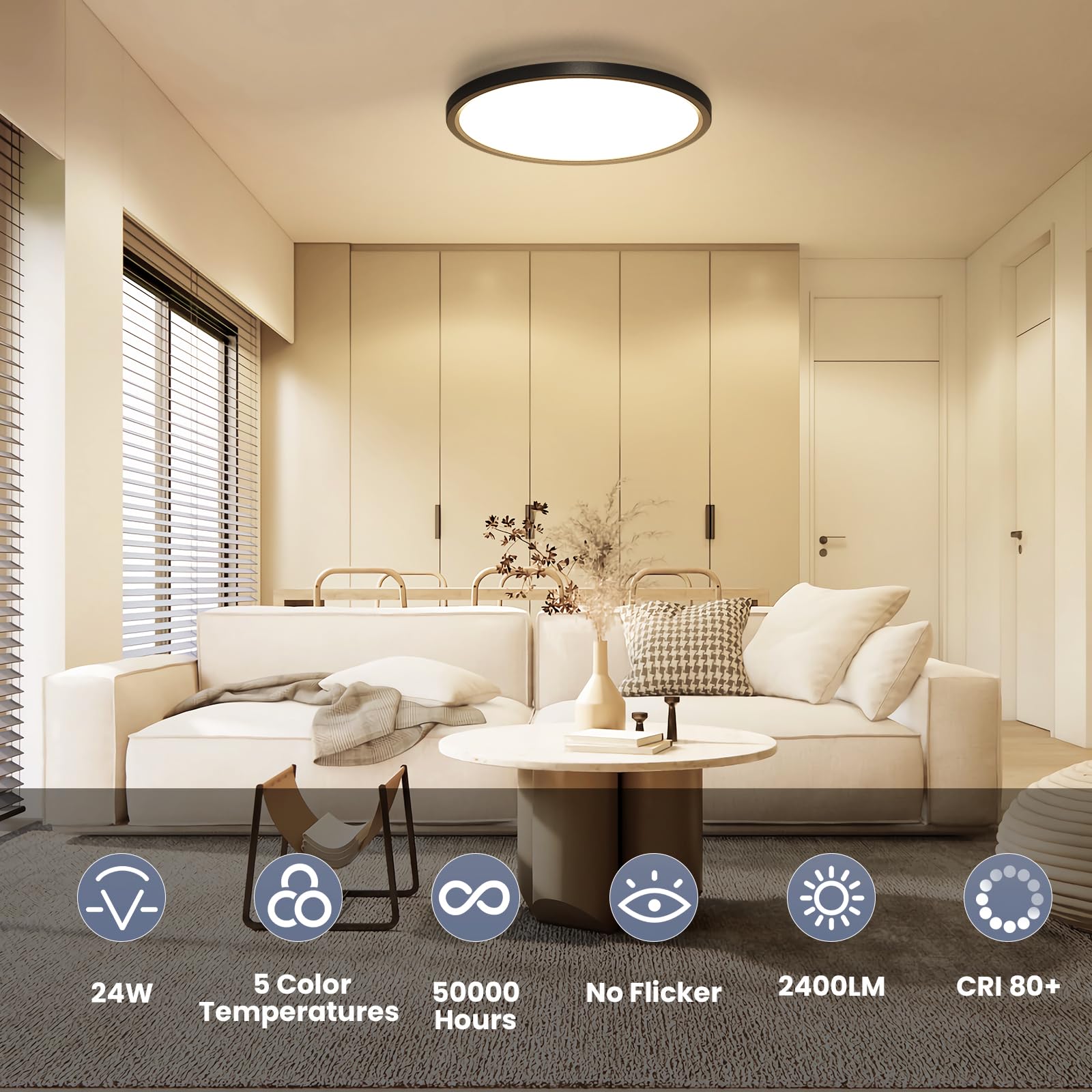 NIORSUN LED Ceiling Light Fixture, Dimmable 3000K-6500K, 12 inch, Black, Acrylic, Model 16138LGTF, 2 Pack