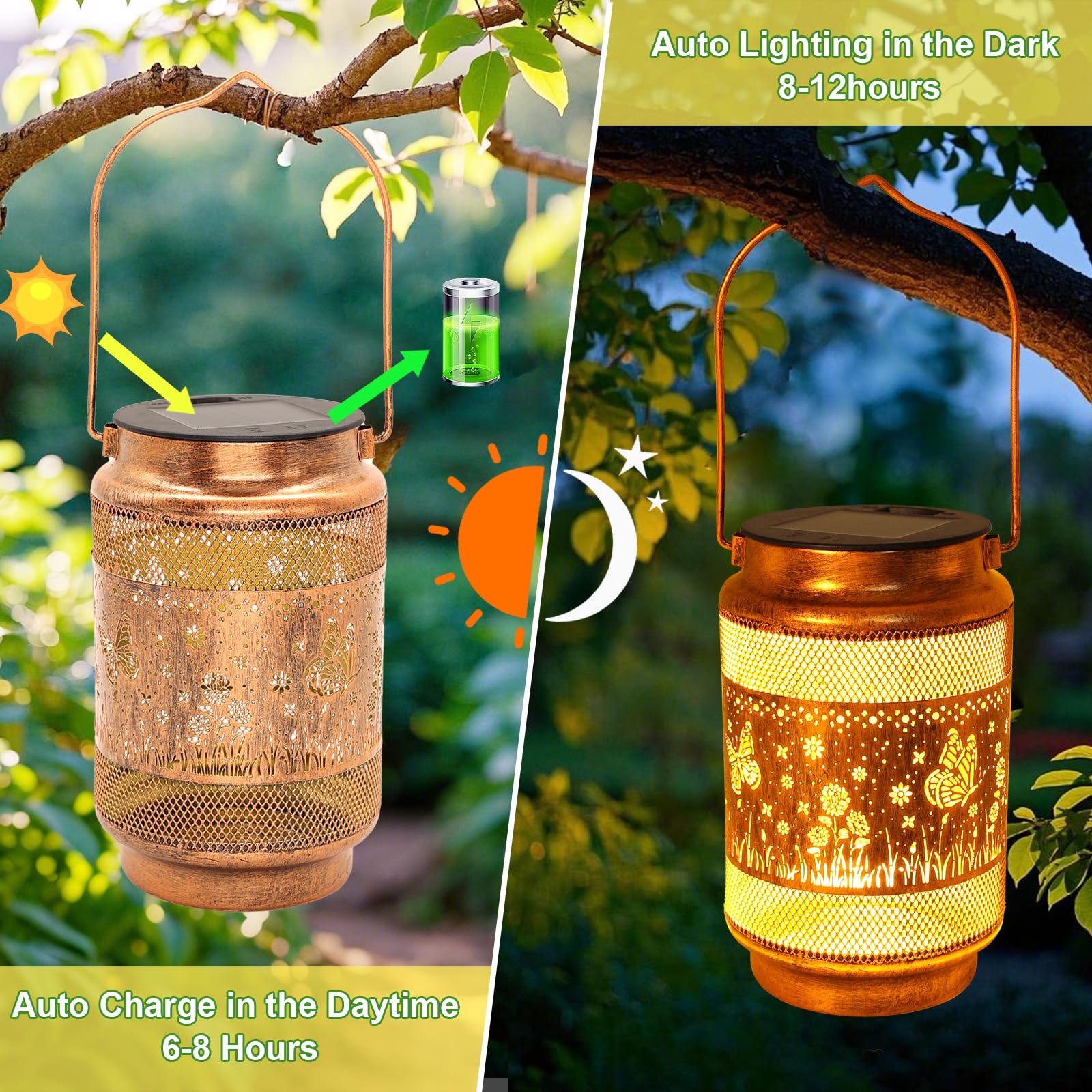 Butterfly Solar Lanterns Outdoor Waterproof With Shepherd Hook, Birthday Gifts For Women Mom Grandma, Metal Solar Hanging Lights