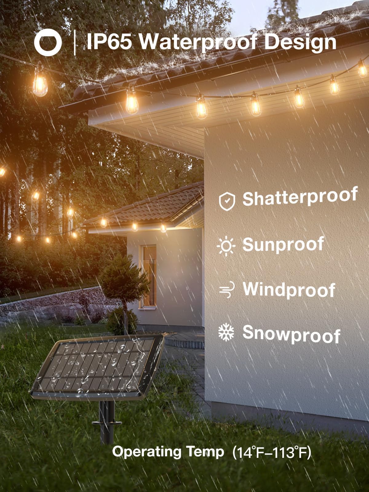 addlon Solar String Lights 104FT, Waterproof with USB & Remote, 52 LED Dimmable Bulbs, Black, for Patio Garden Deck Halloween