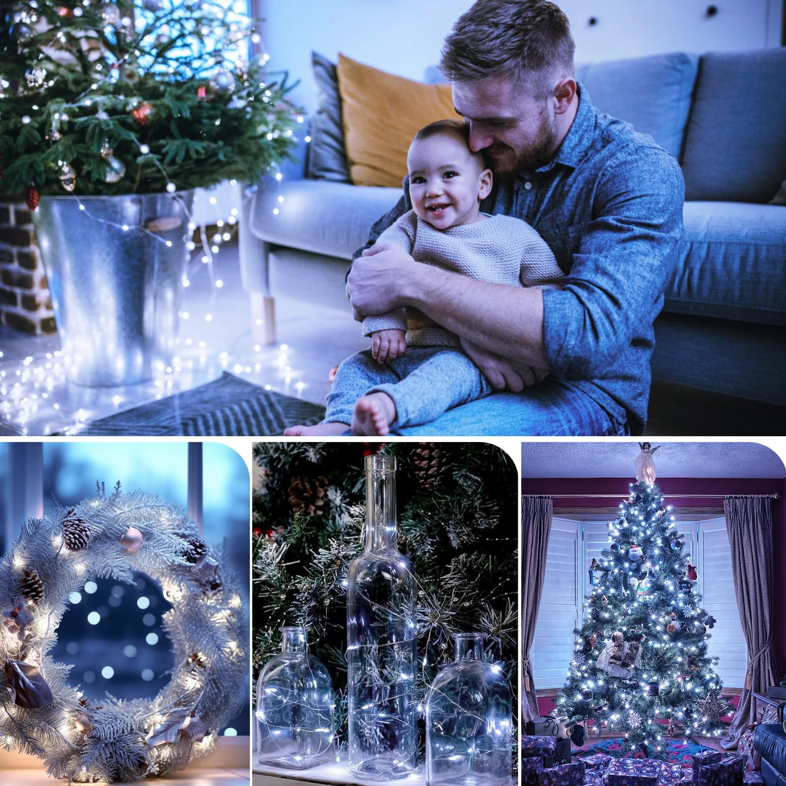 Kolpop 4 Pack 39Ft Fairy Lights Battery Operated With Timer & Remote, Waterproof 120 Led Twinkle String Lights Outdoor Indoor 8 Modes For Outdoor Indoor Bedroom Christmas Decor, Cool White